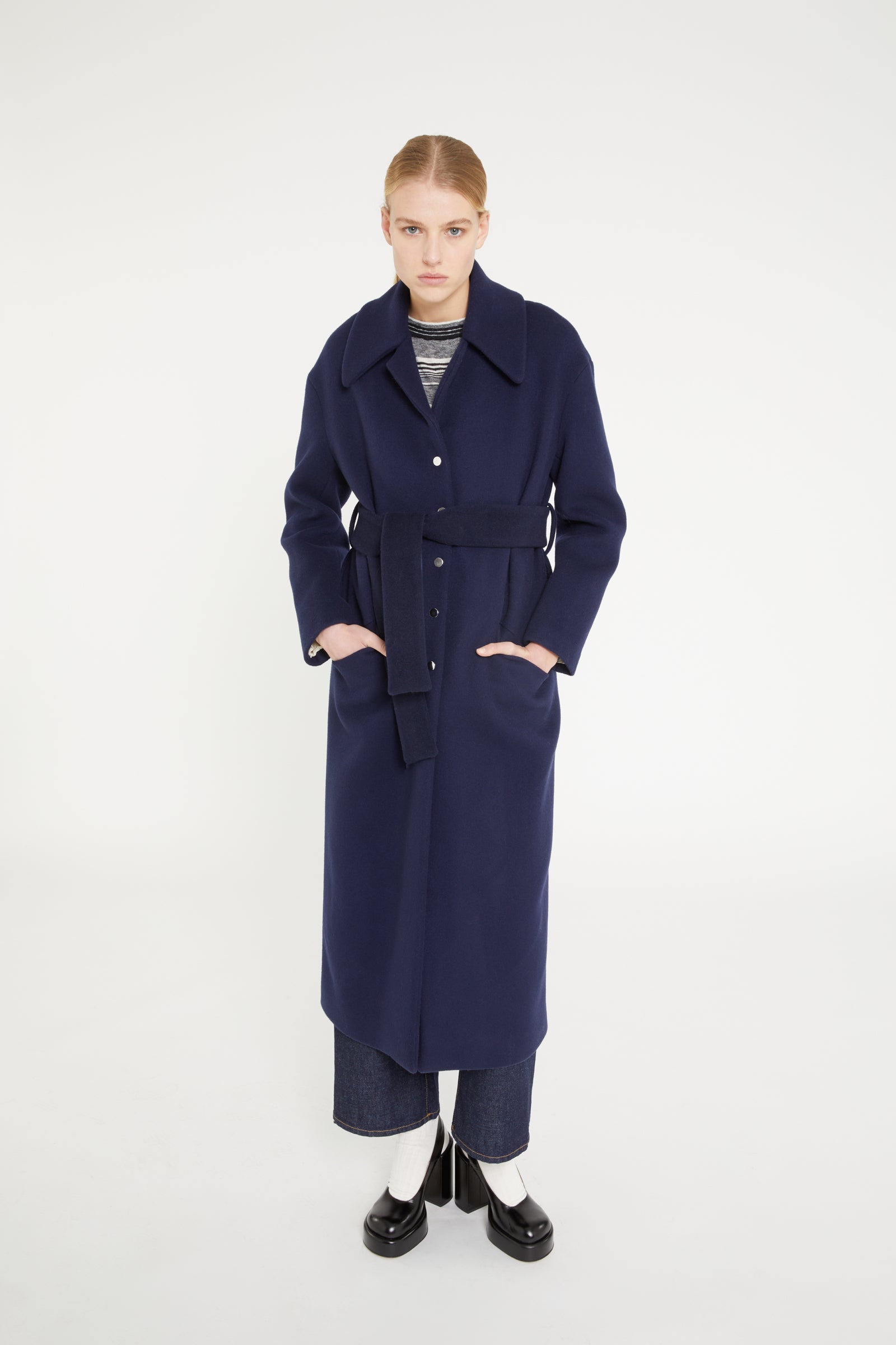 Blue Buttoned Wool Coat