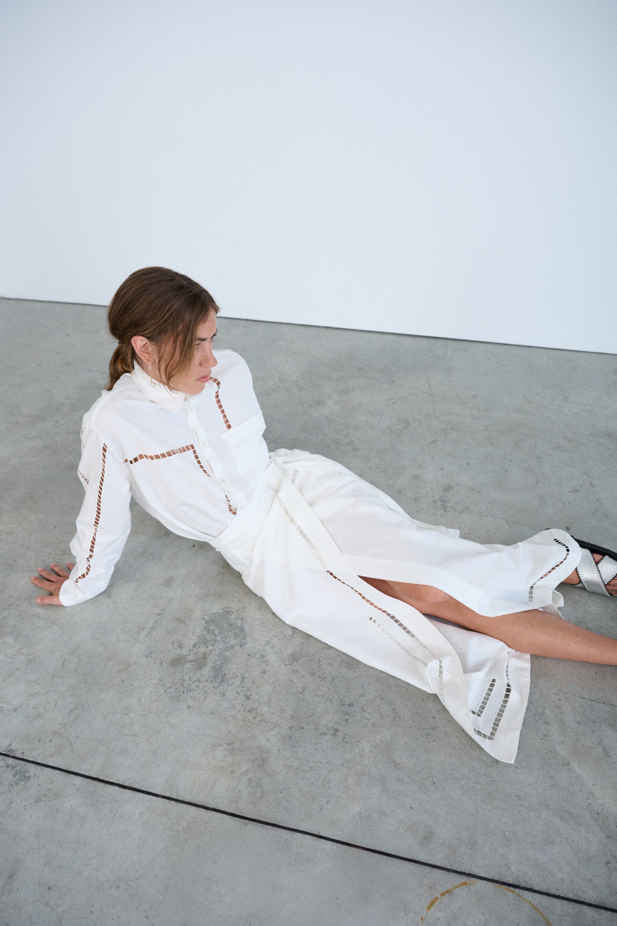 White Cotton Wrap Maxi Skirt With Embroidery