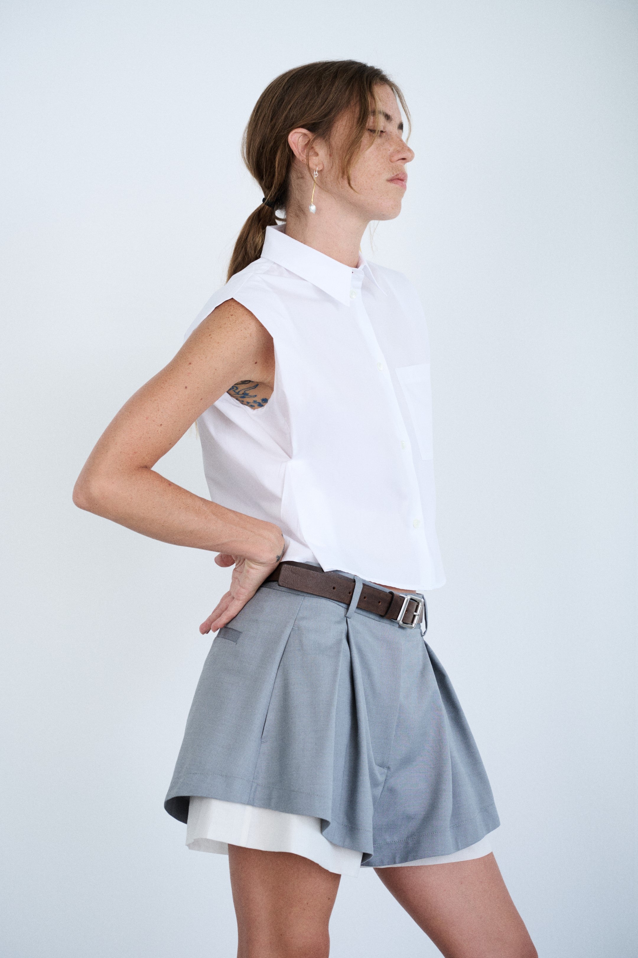 Grey Cool Wool Shorts With White Underlayer