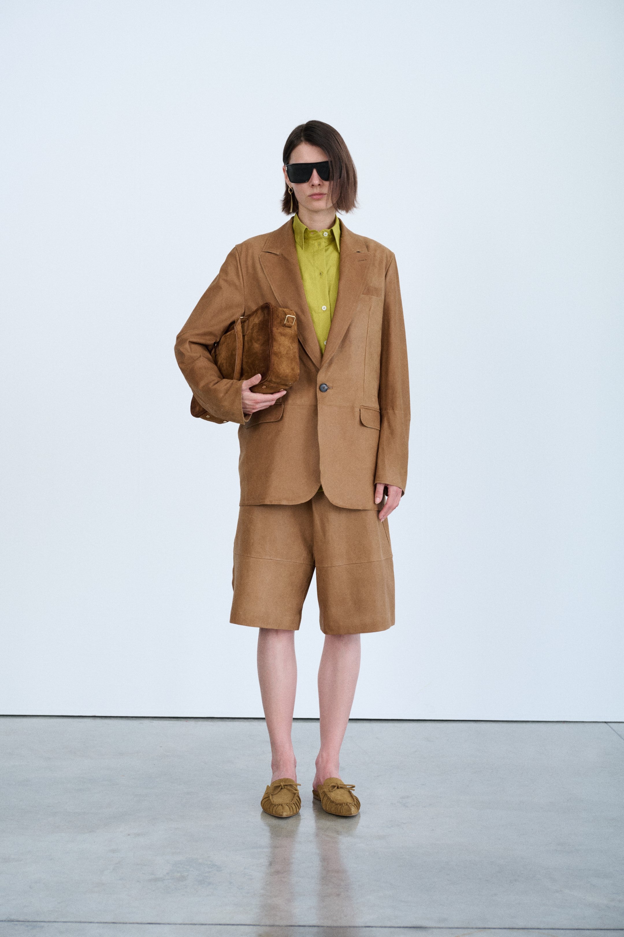 Giacca blazer monopetto in camoscio cerato beige