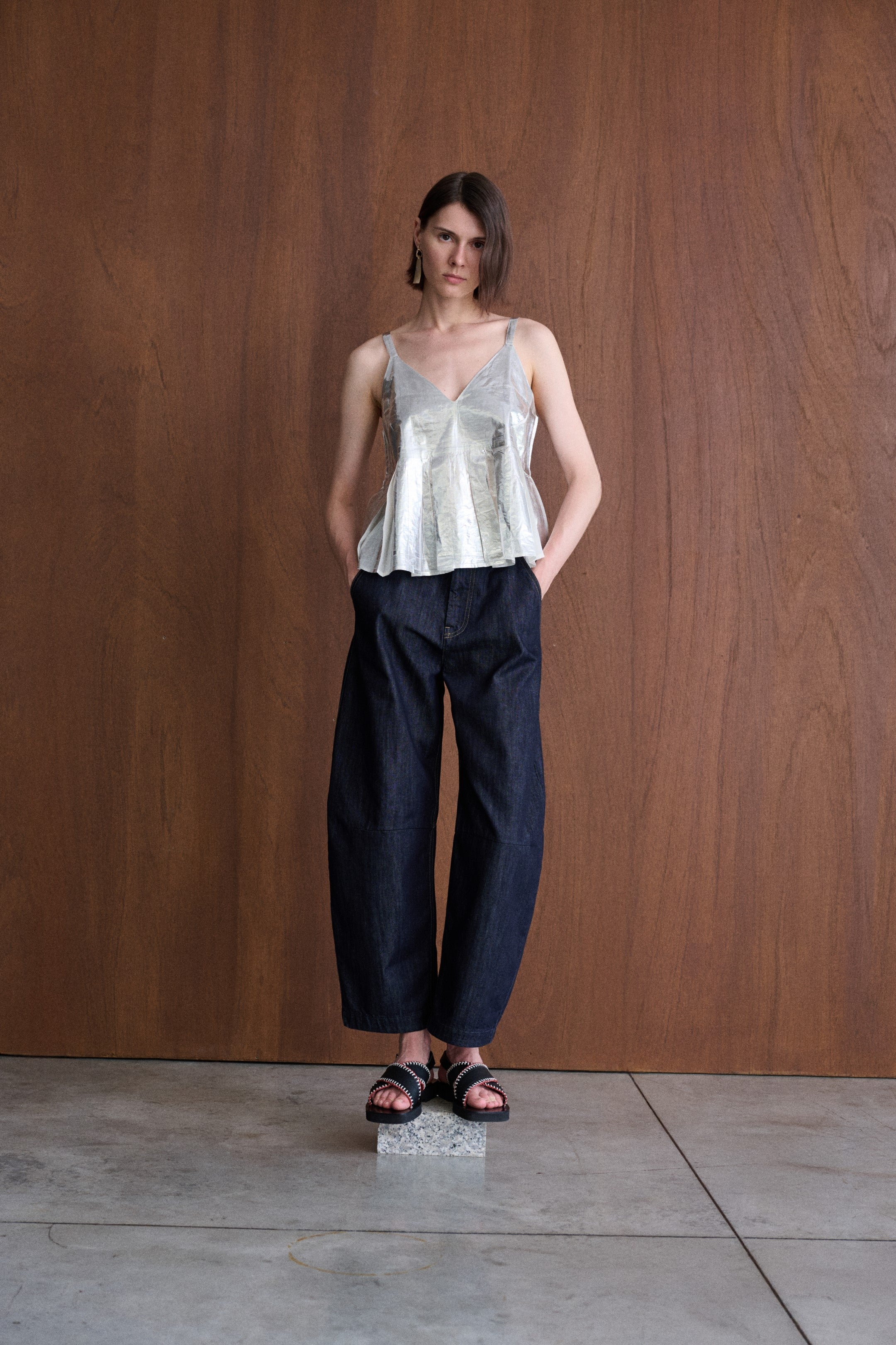 Dark Blue Denim Barrel Pants