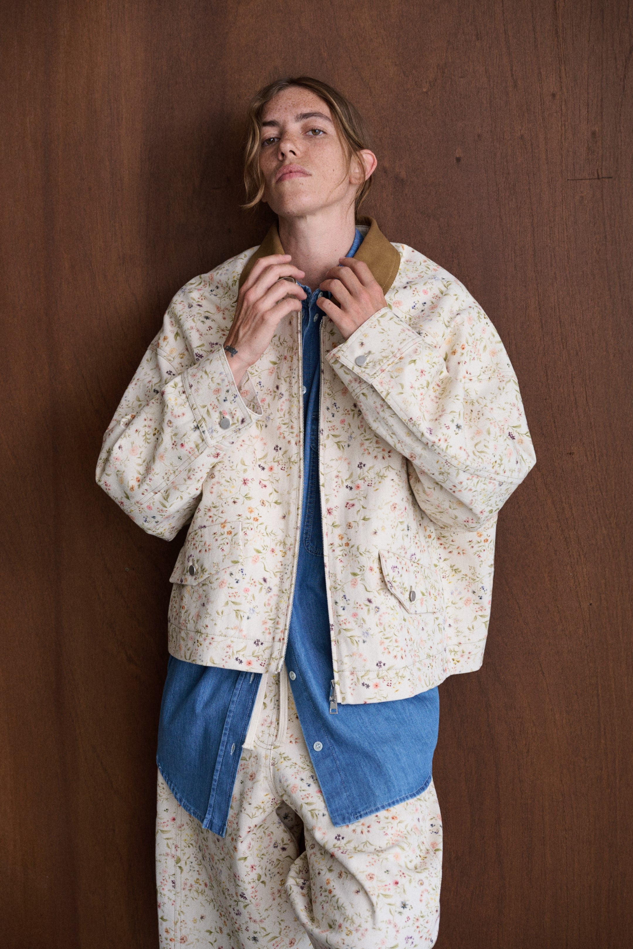 Floral Print Jacket With Zipper