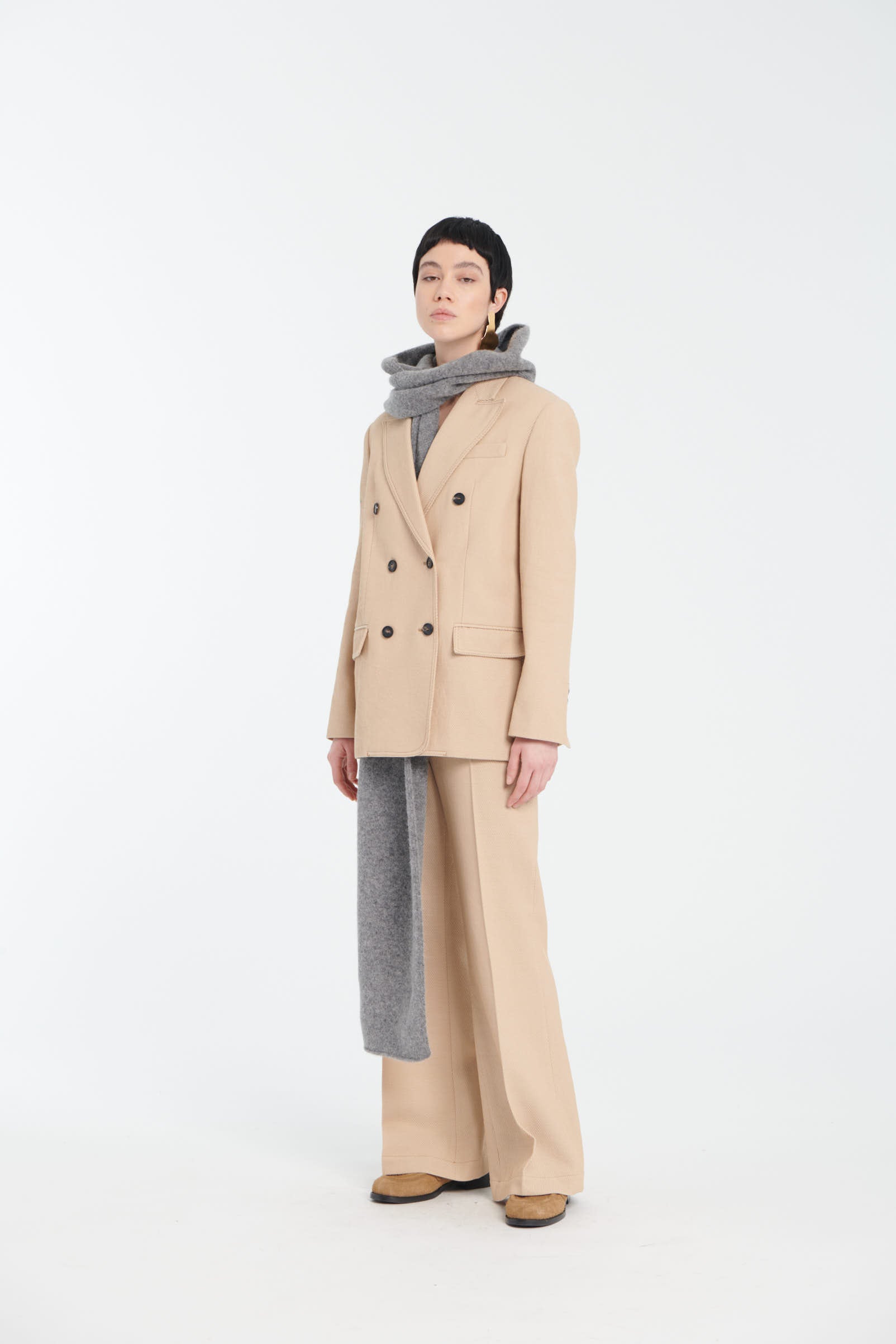 Beige Wool-Cotton Cavalry Twill Trousers