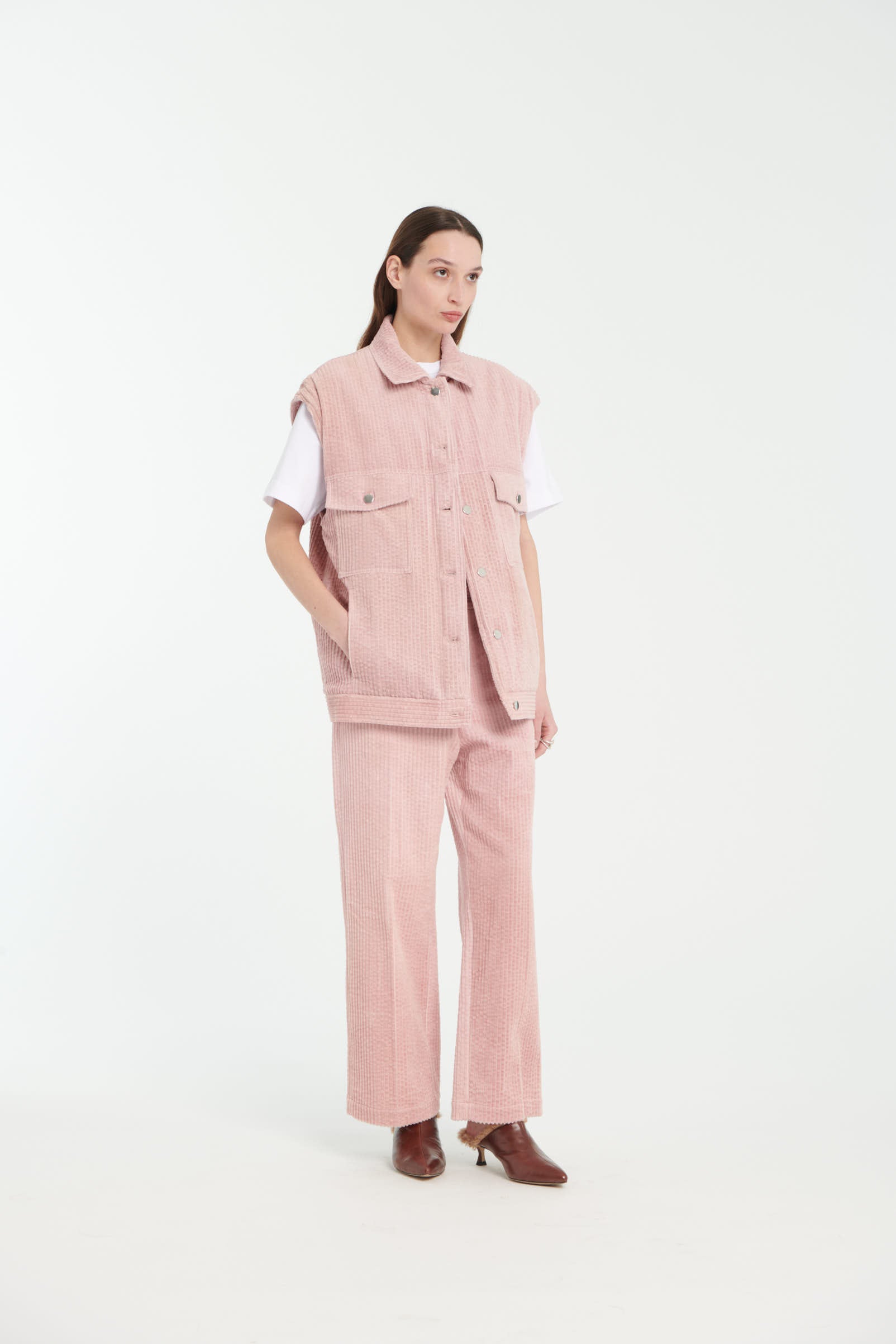 Pink Straight-Leg Corduroy Trousers