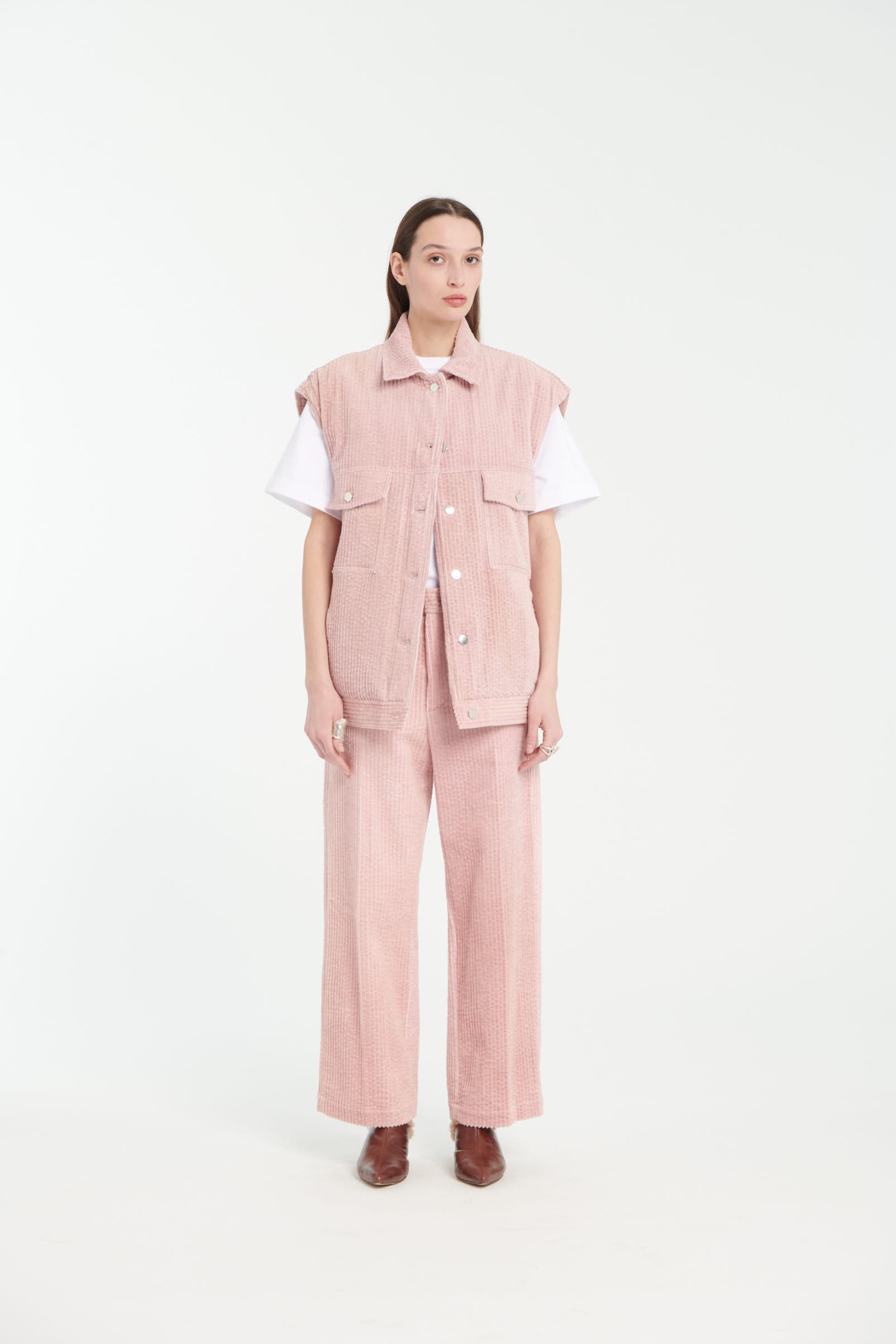 Pink Straight-Leg Corduroy Trousers