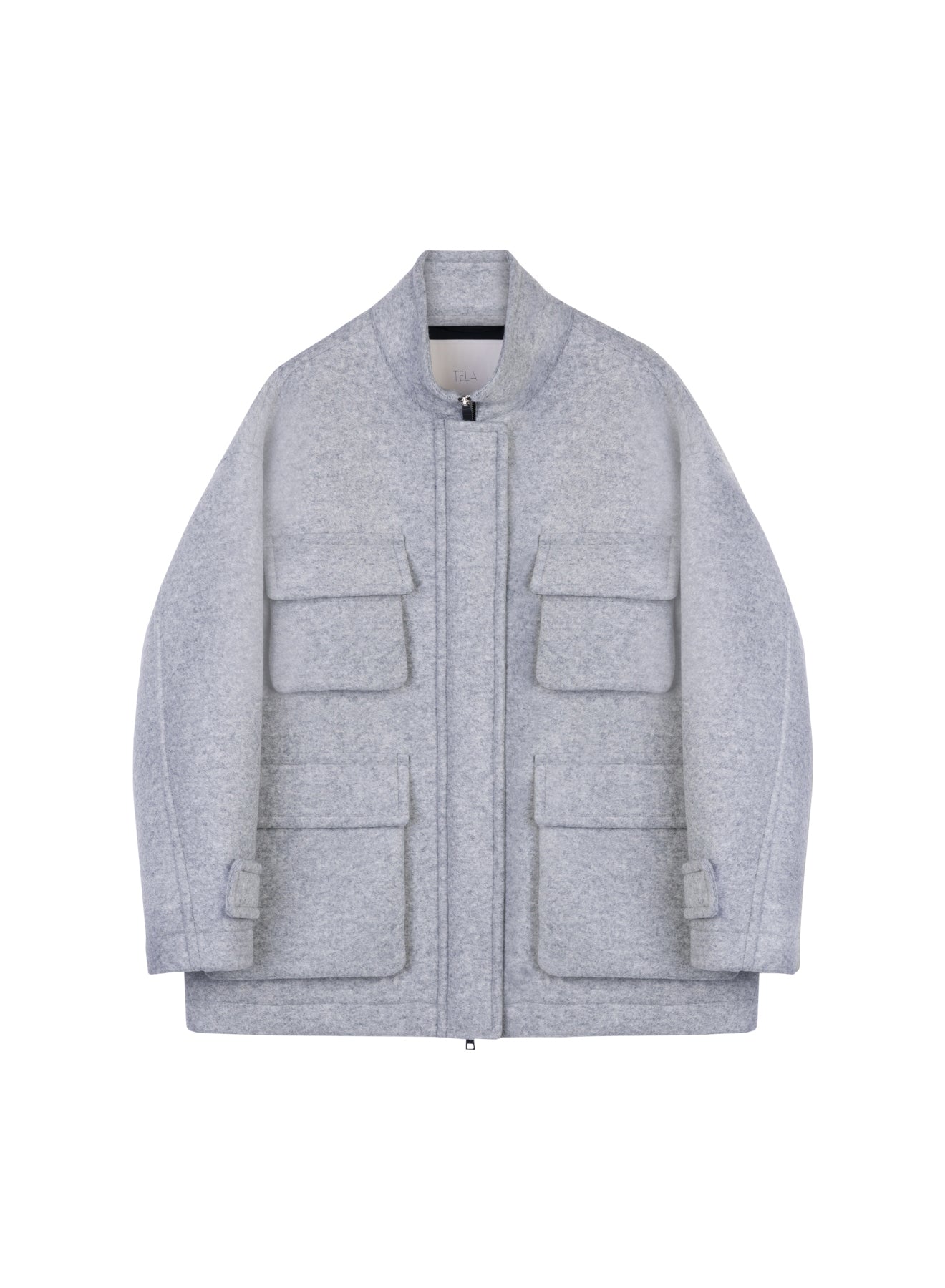 Grey Bonded Knit High-Neck Jacket