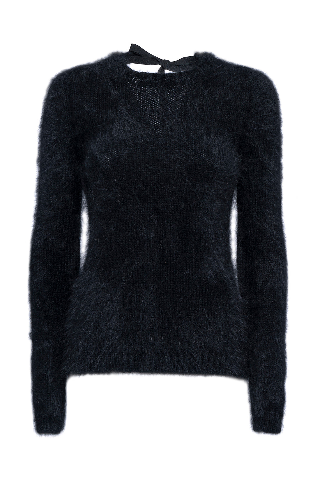 Black Long-Sleeved Angora Sweater With Back Opening