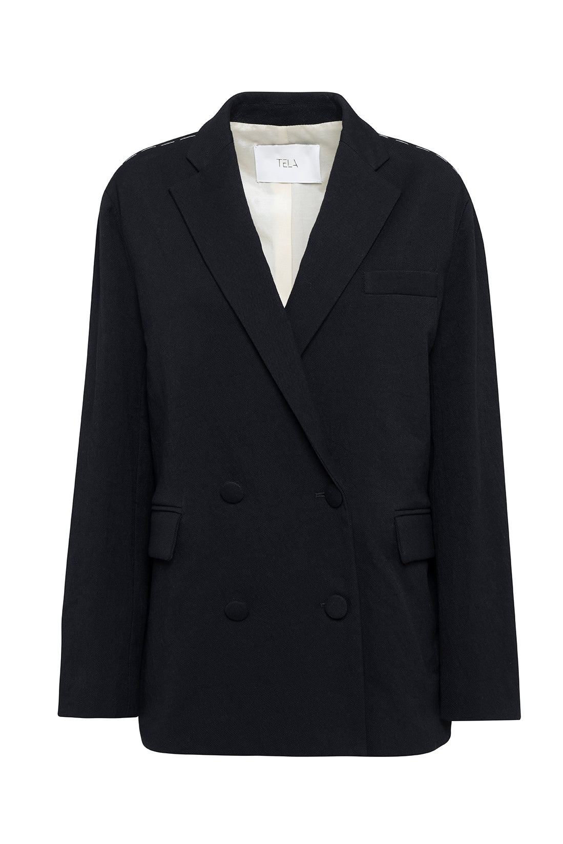 Black Double-Breasted Blazer In Japanese Twill