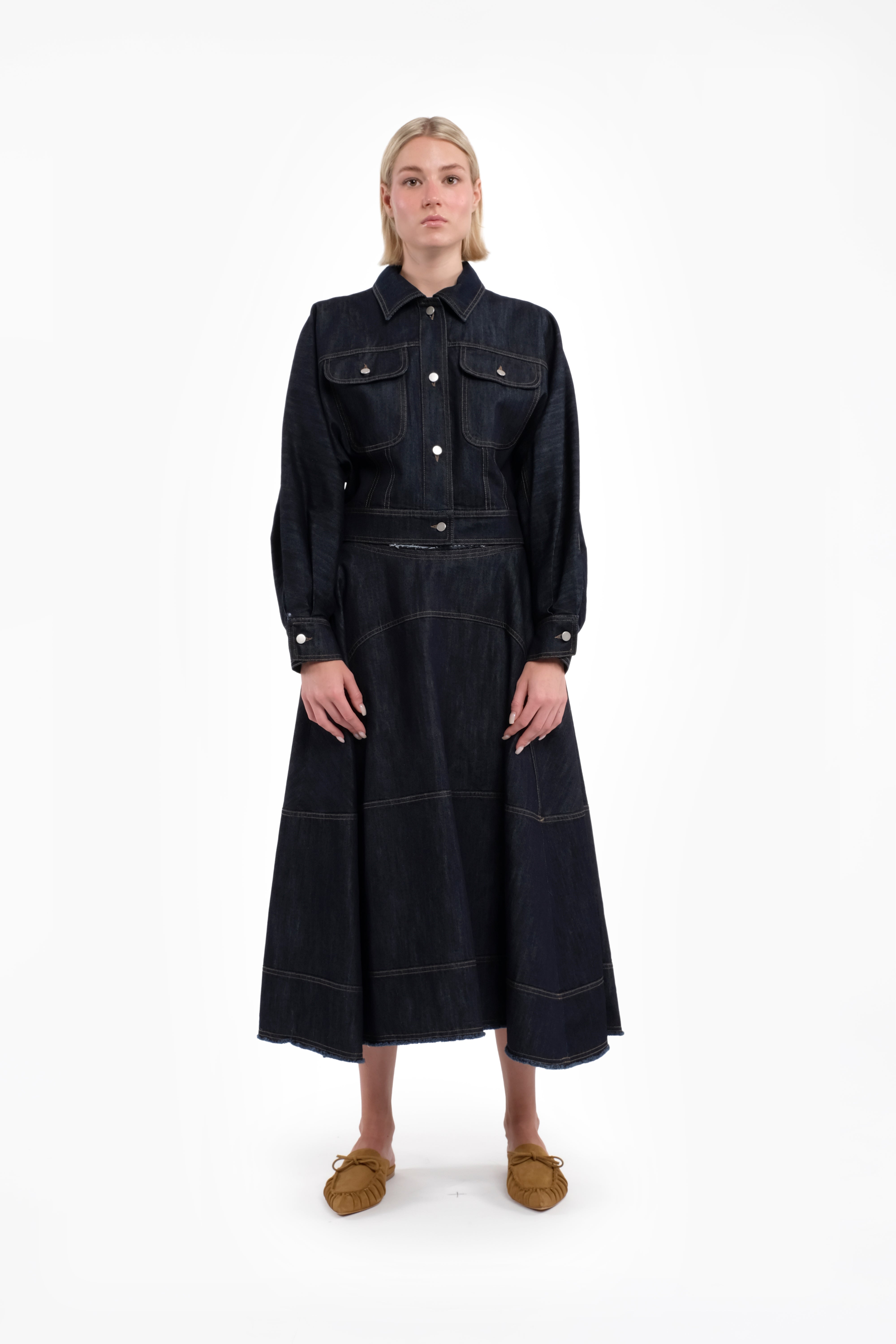 Dark Blue Denim Cropped Shirt Jacket