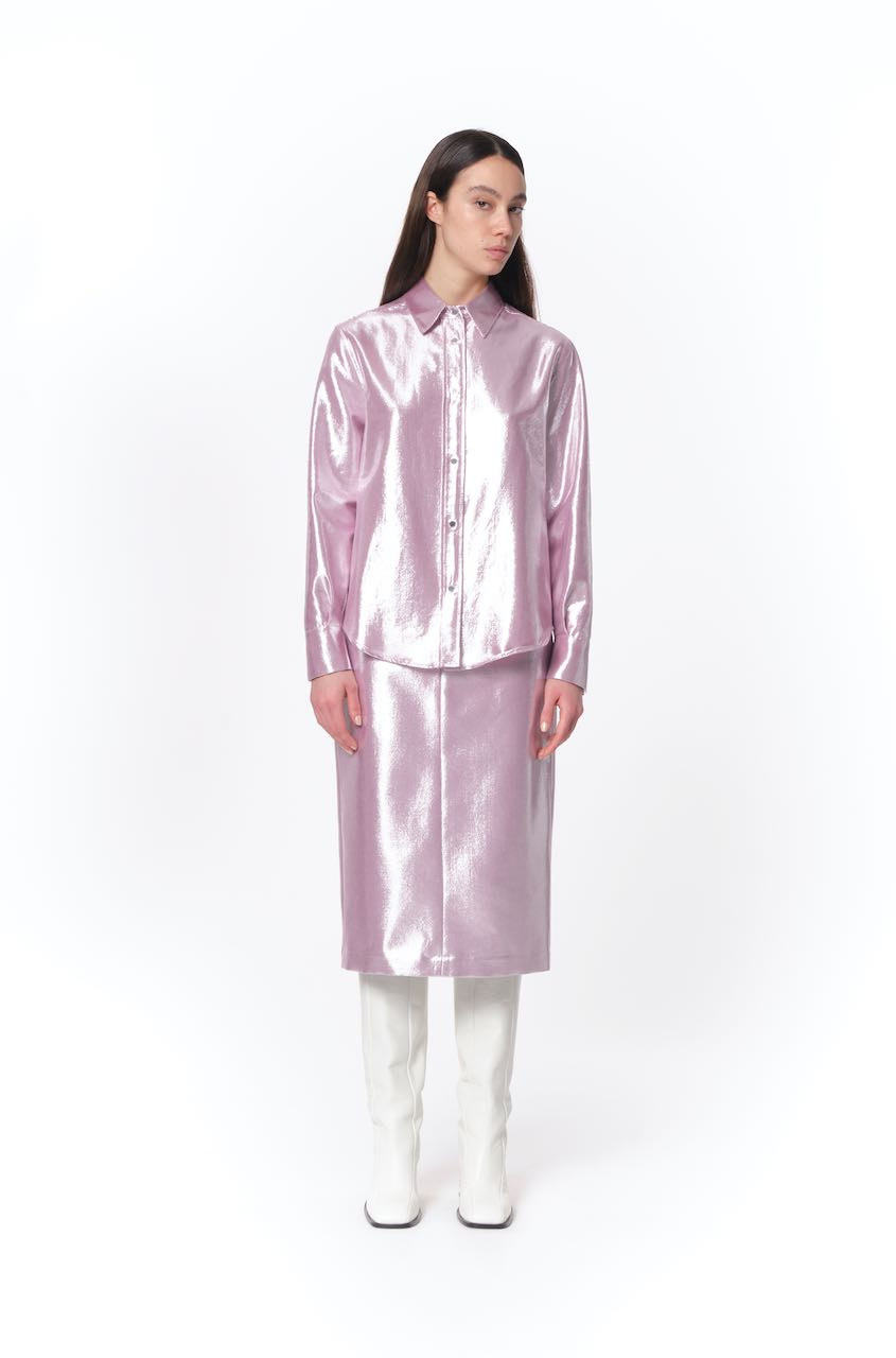 Pink Lurex Midi Skirt