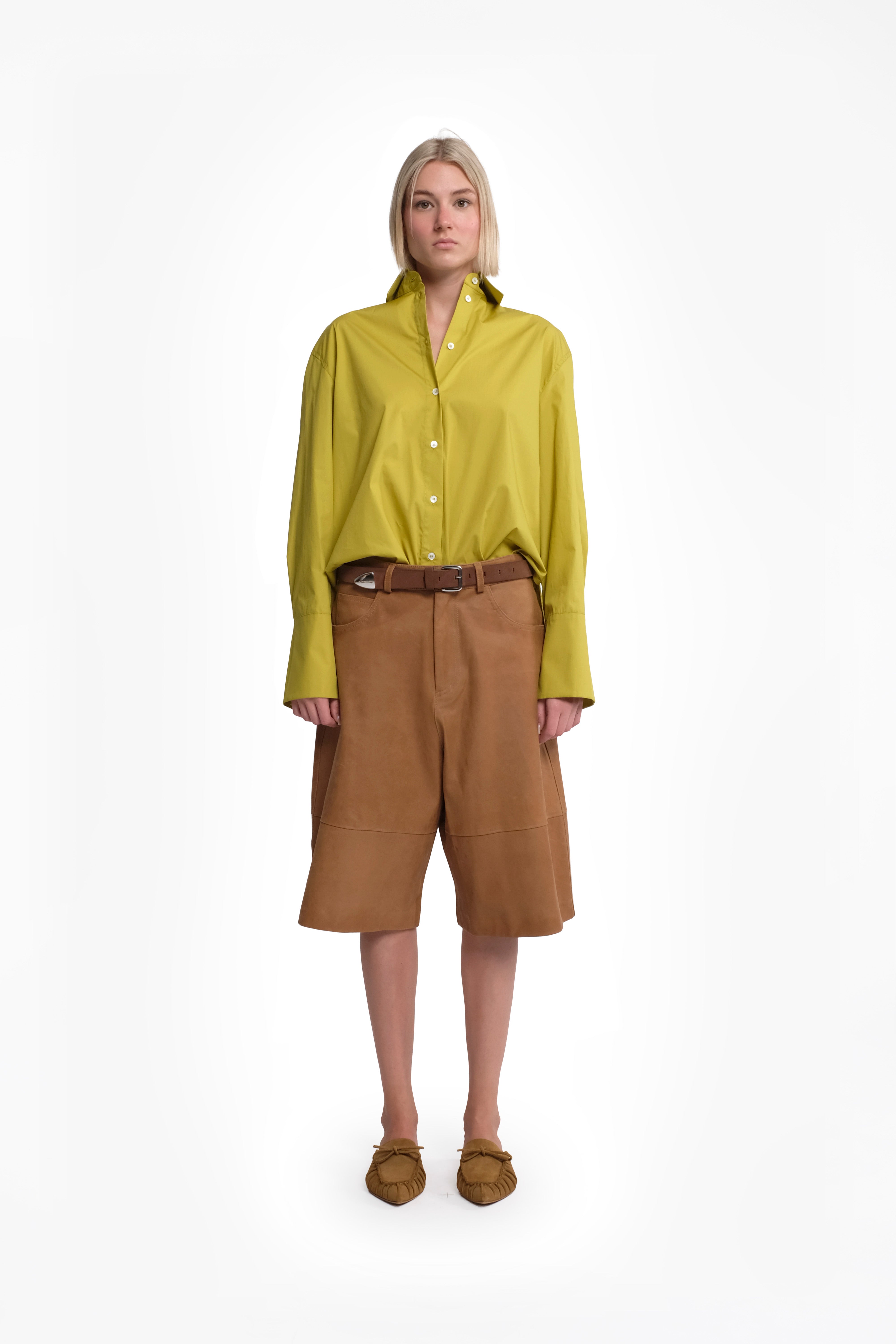 Beige Waxed Suede Bermuda Shorts