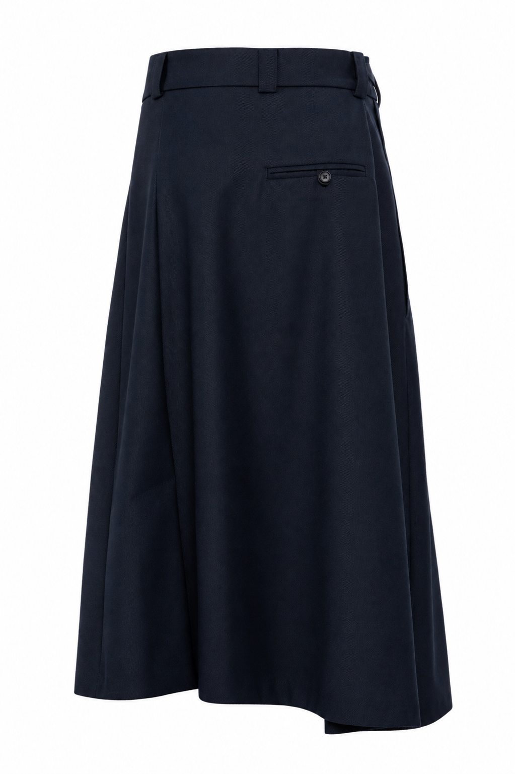 Dark Blue Wool Twill Asymmetric Wrap Midi Skirt