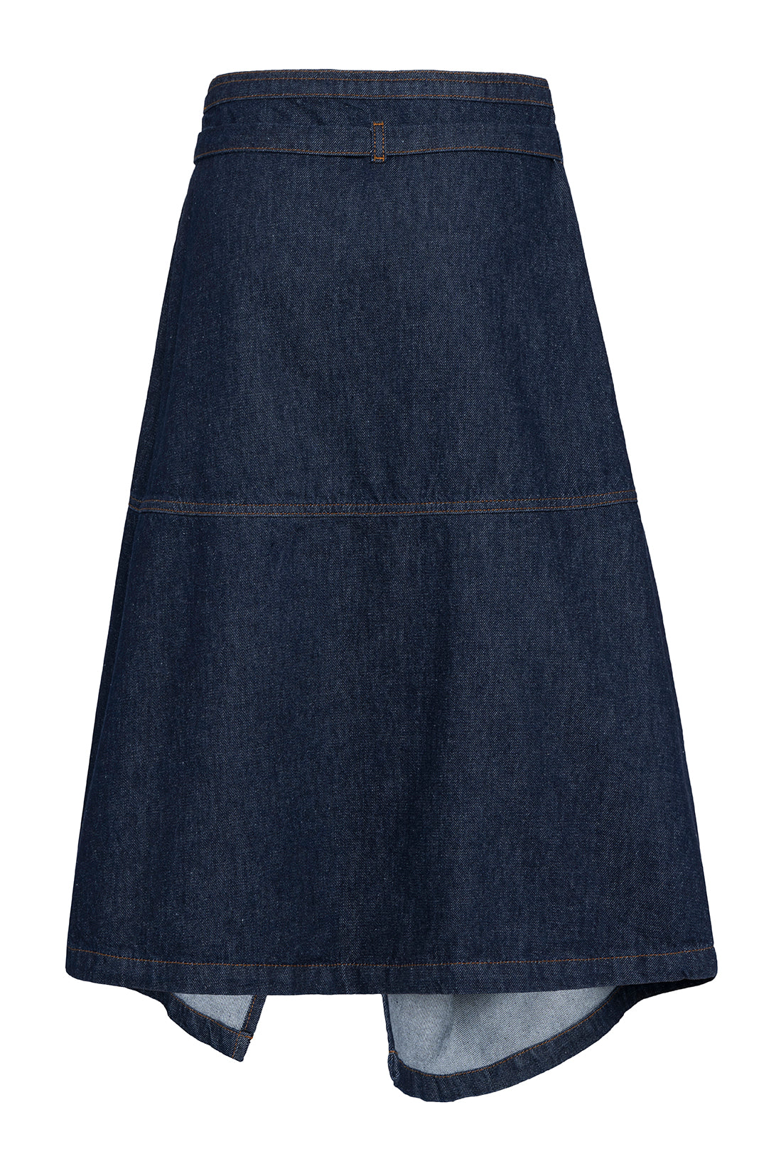 Denim Asymmetric Wrap Midi Skirt