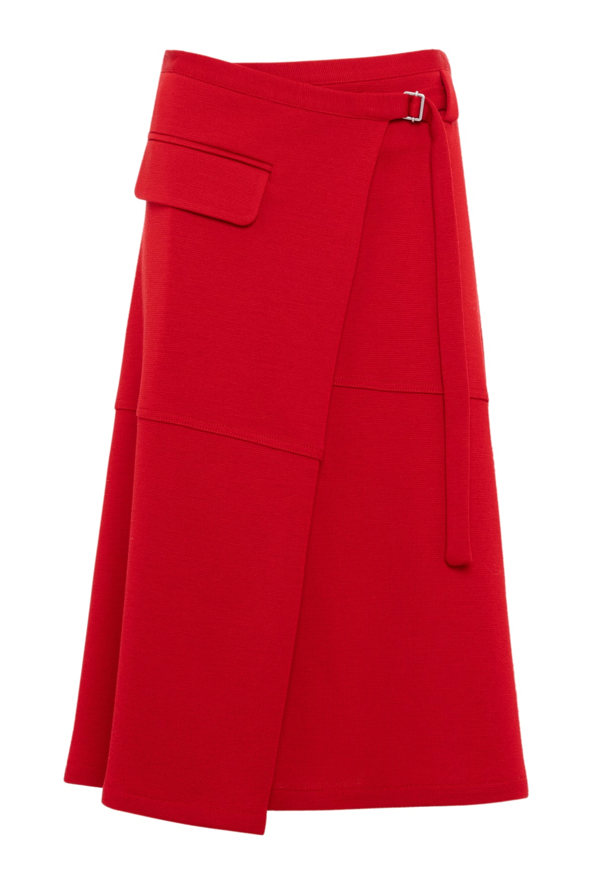 Wool Jersey Asymmetric Wrap Midi Skirt In Bright Red