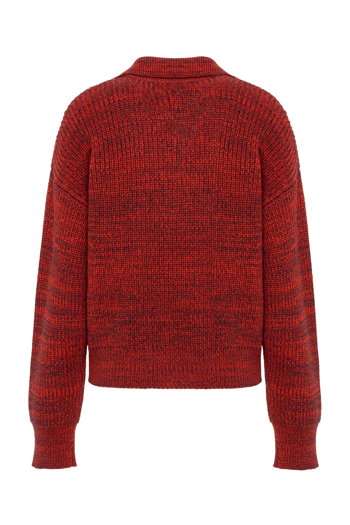 Red Mélange Wool V-Neck Polo Sweater