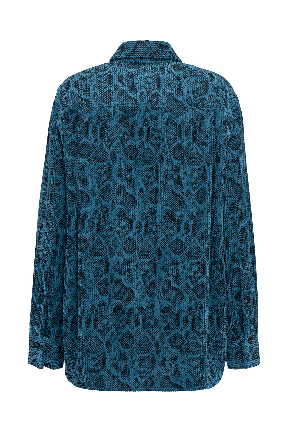 Teal Blue Snakeskin-Print Shirt With Front Buttons
