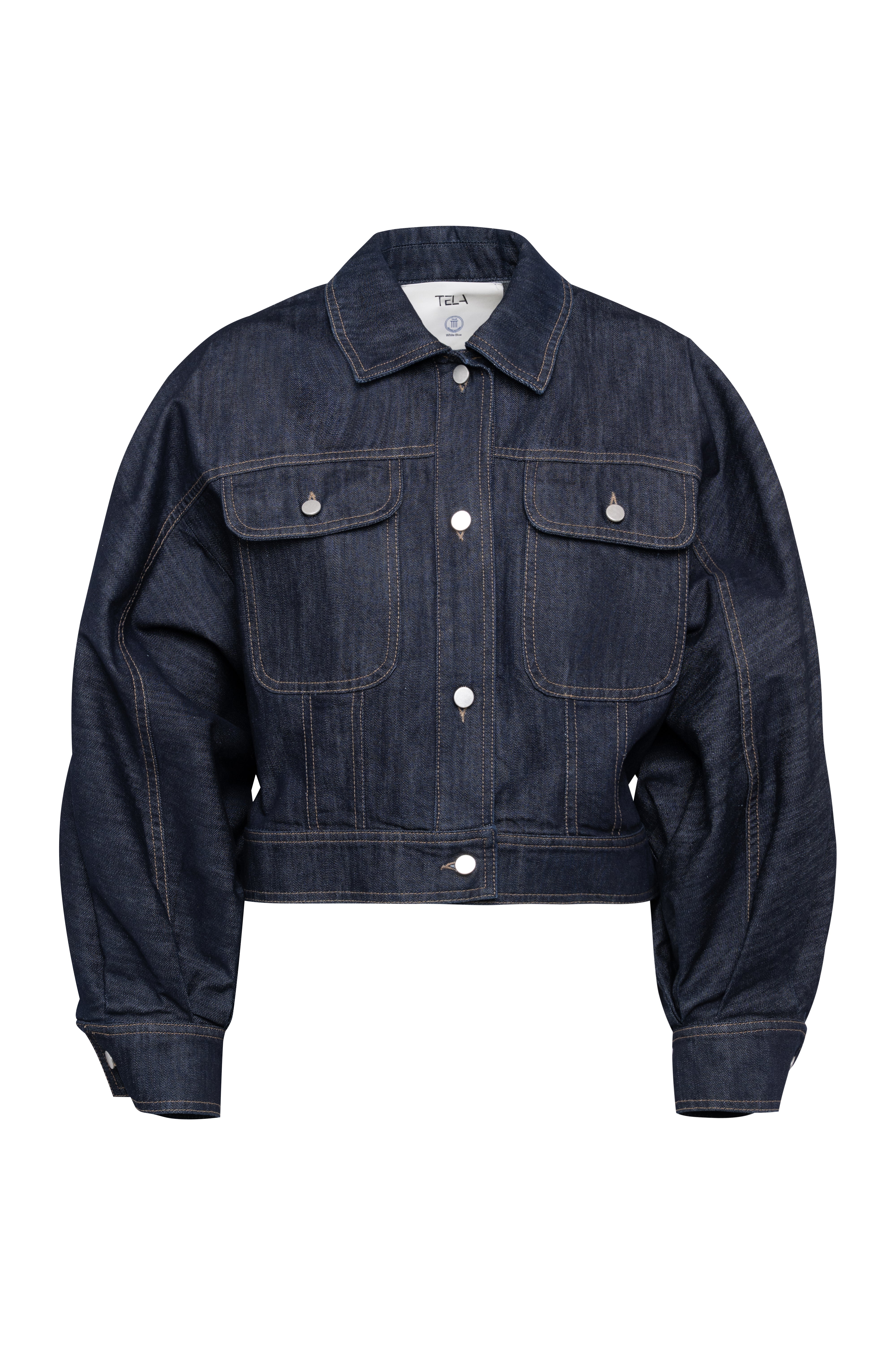 Dark Blue Denim Cropped Shirt Jacket