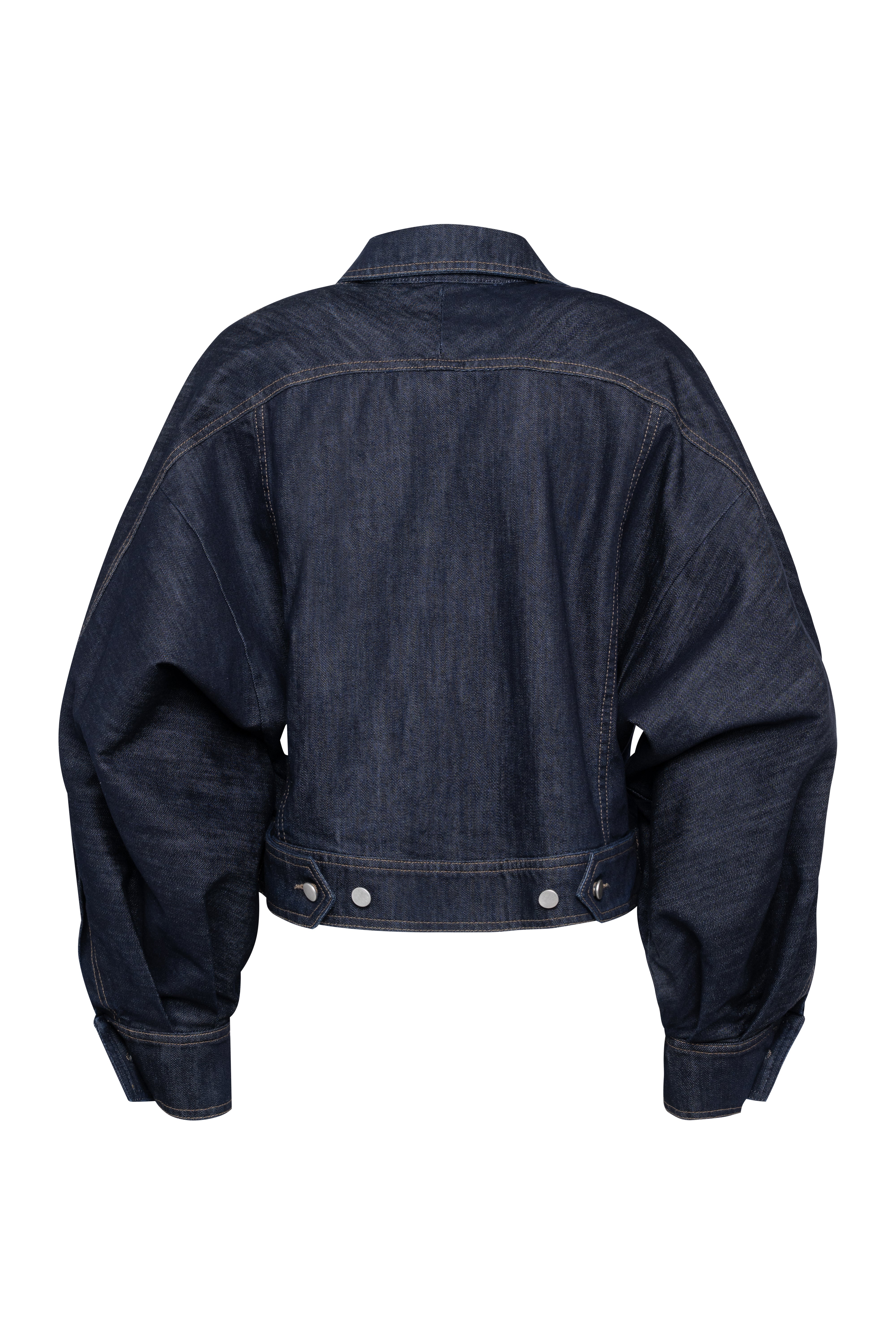 Dark Blue Denim Cropped Shirt Jacket