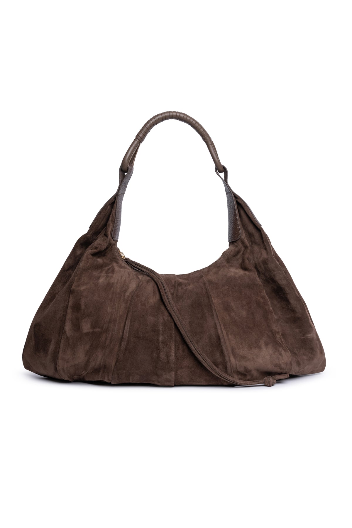 Brown Suede Shopper Bag With Leather Handle