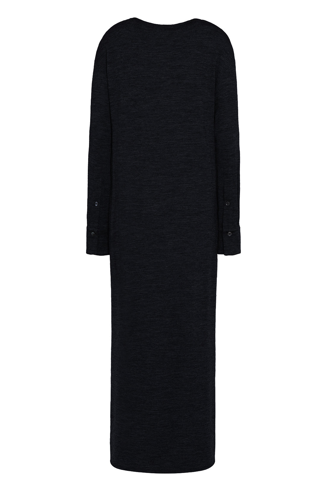 Maxi Long-Sleeve Black Wool Dress With Crossover Detail
