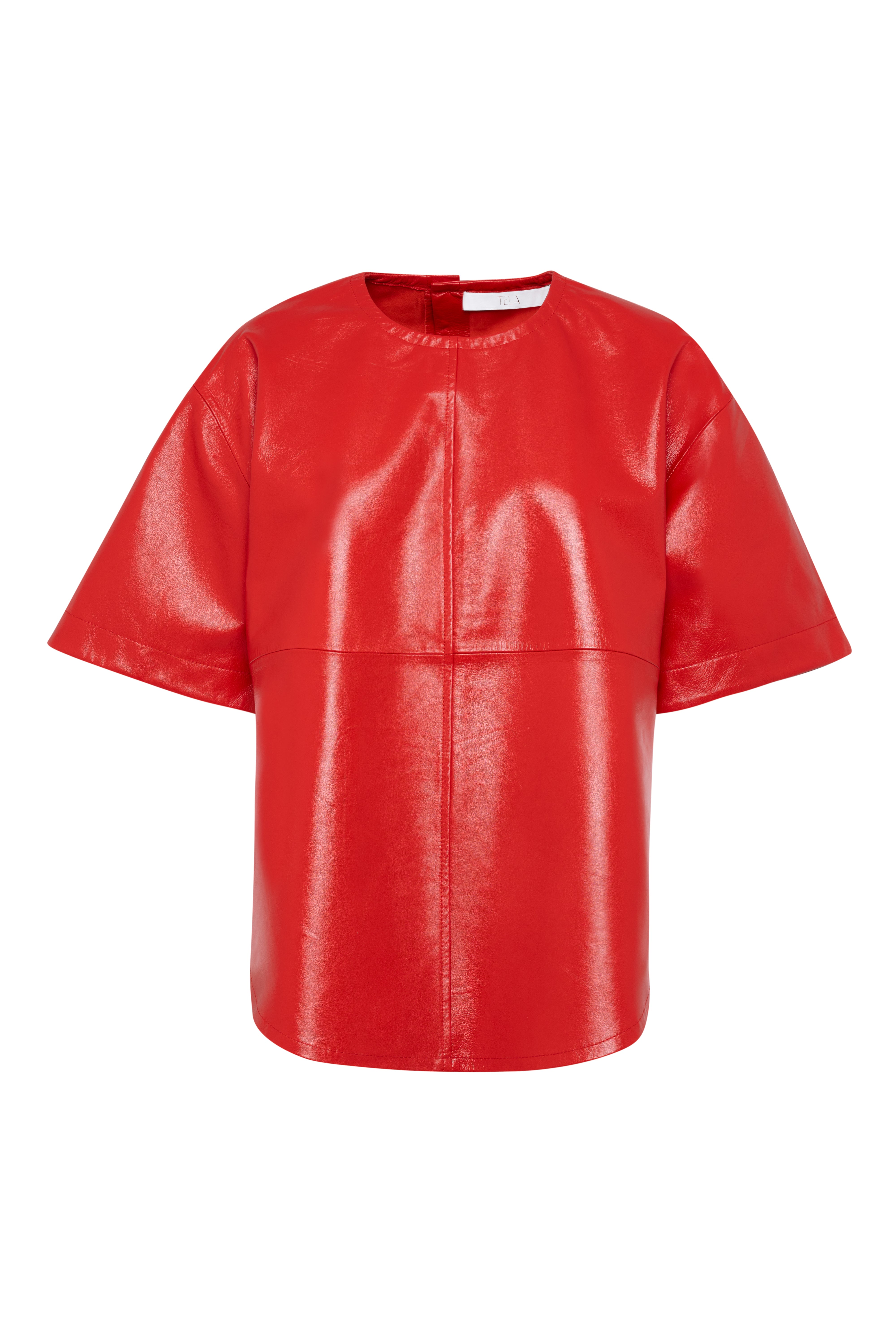 Oversized Shiny Red Leather Short Sleeve Shirt