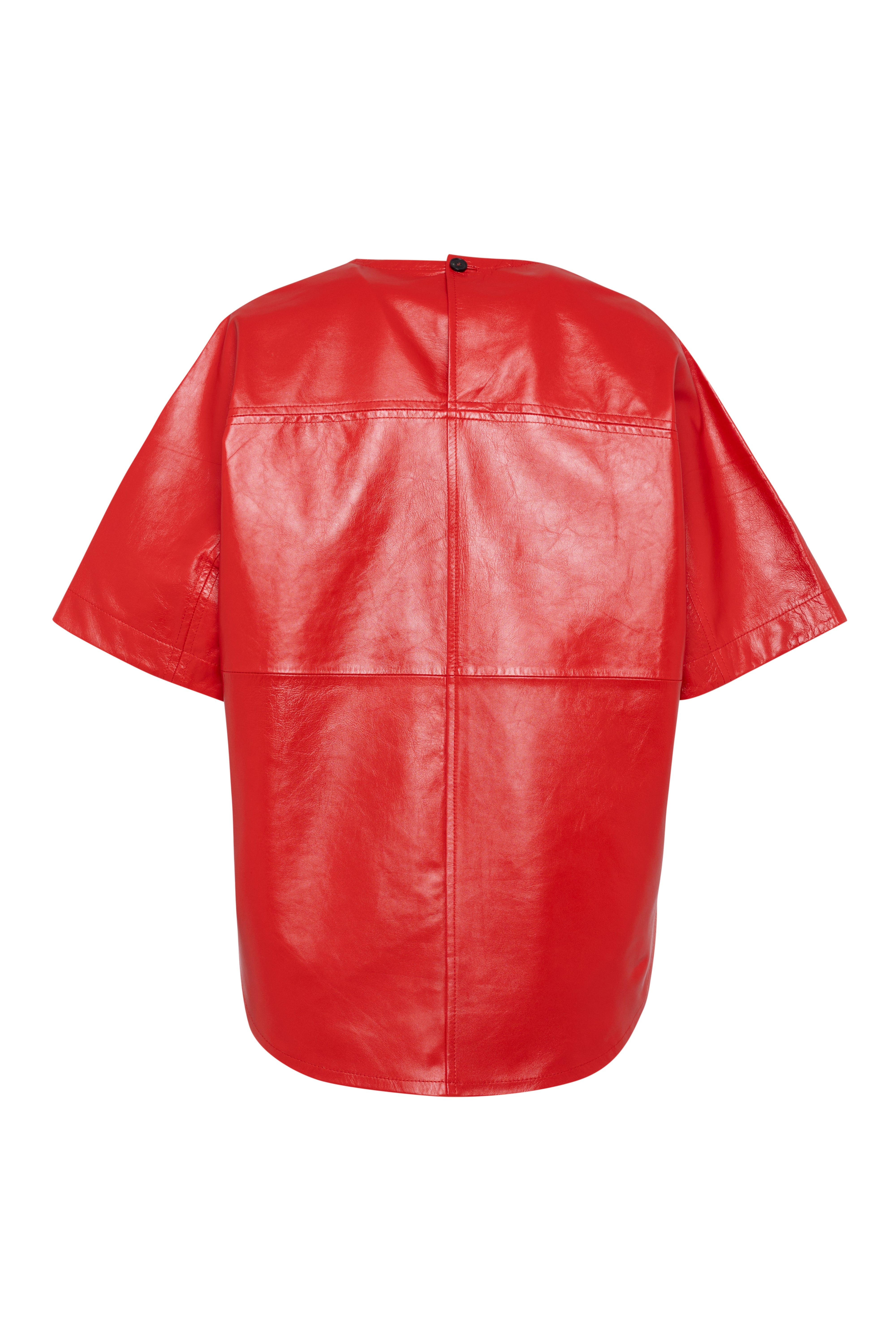 Oversized Shiny Red Leather Short Sleeve Shirt