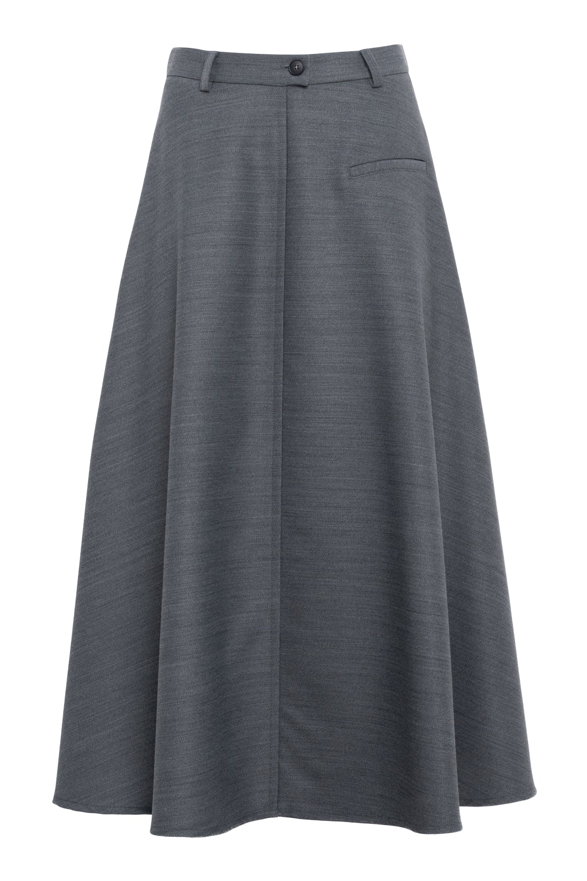 Heather Grey Pleated Midi Skirt In Worsted Wool
