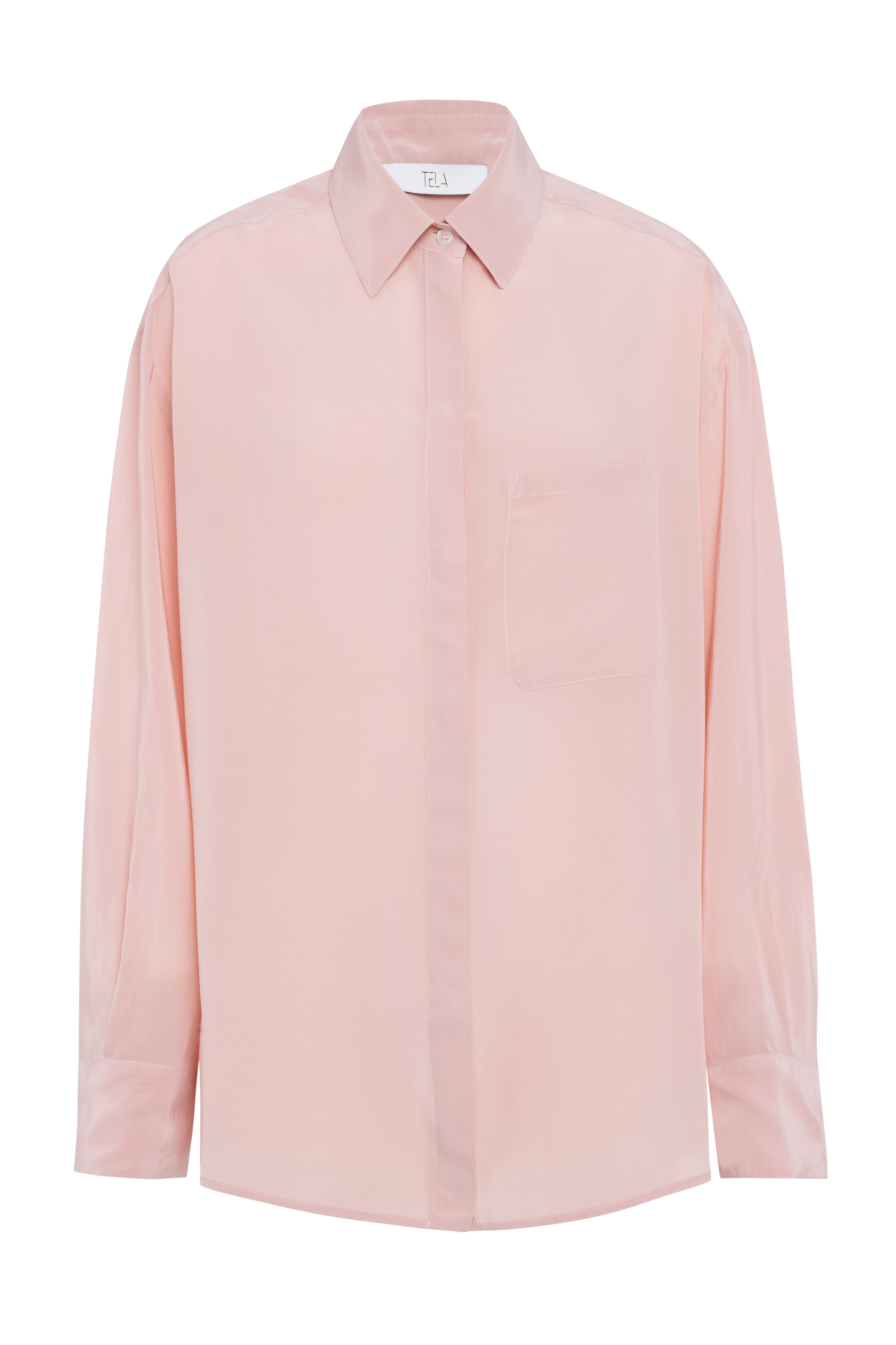 Pink Long-Sleeve Viscose Silk Shirt With Buttons