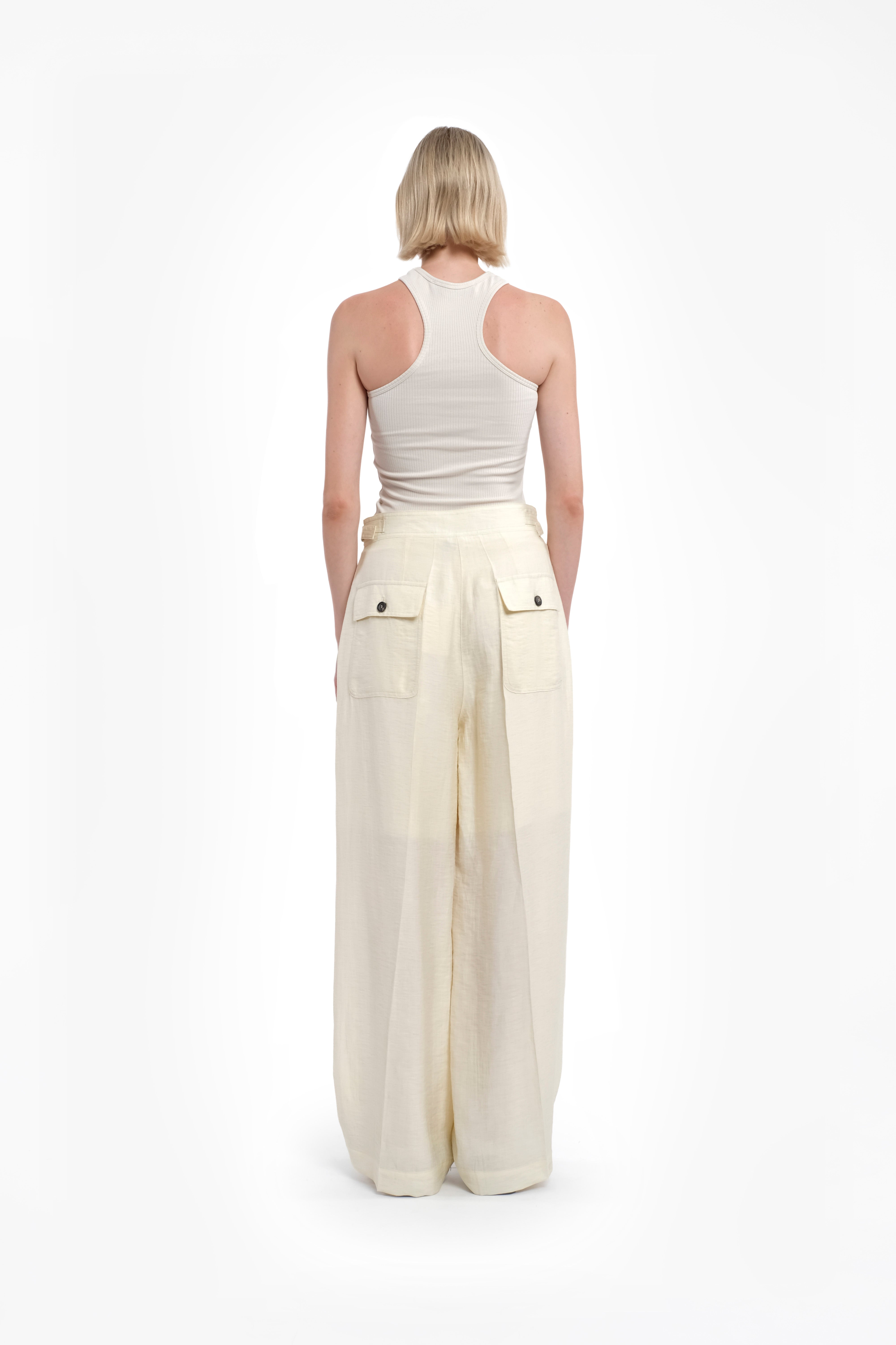 Wide-Leg Pastel Banana Yellow Trousers In Linen-Viscose