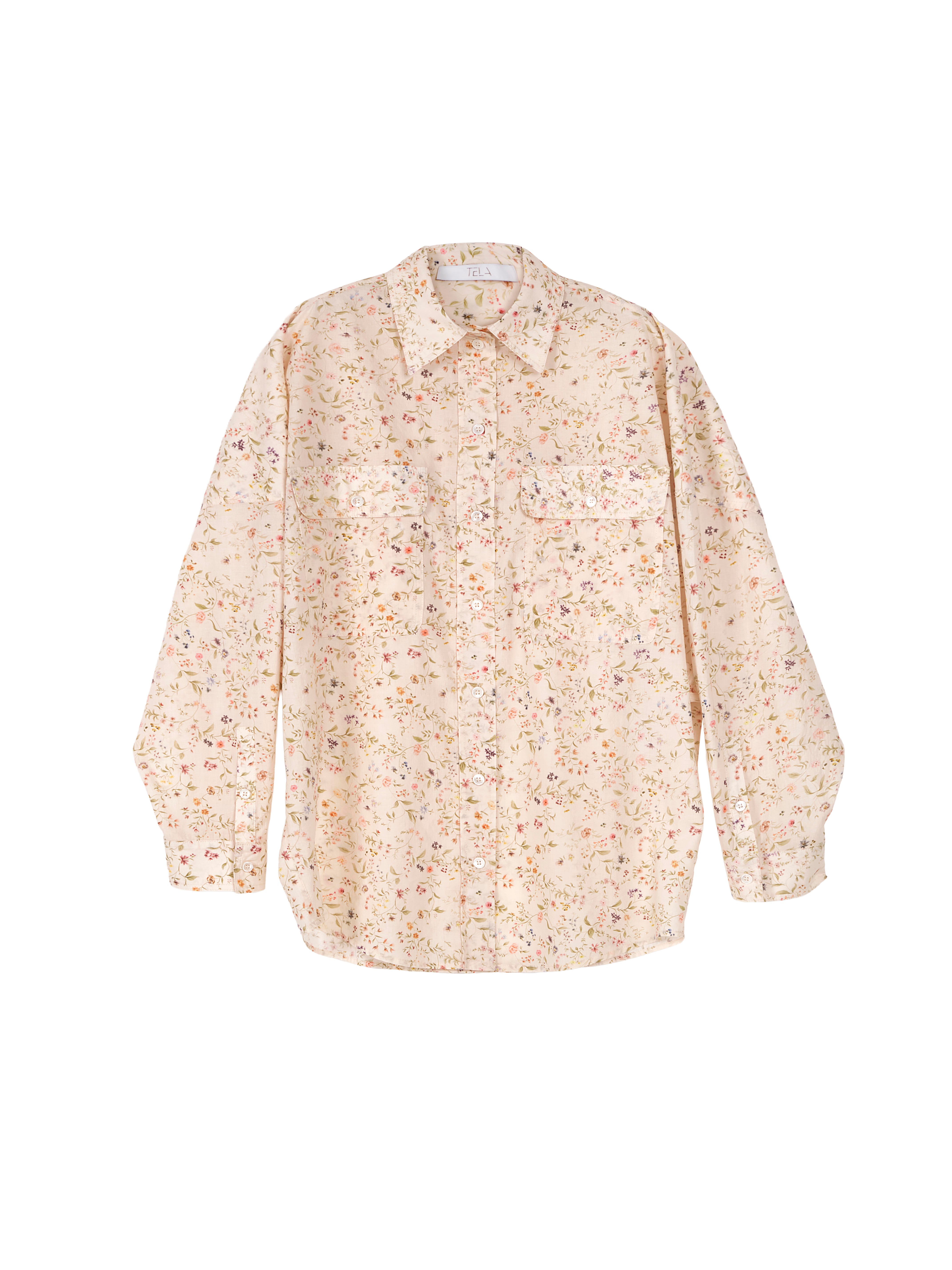 Oversized Floral Print Long Sleeve Cotton Shirt With Front Buttons