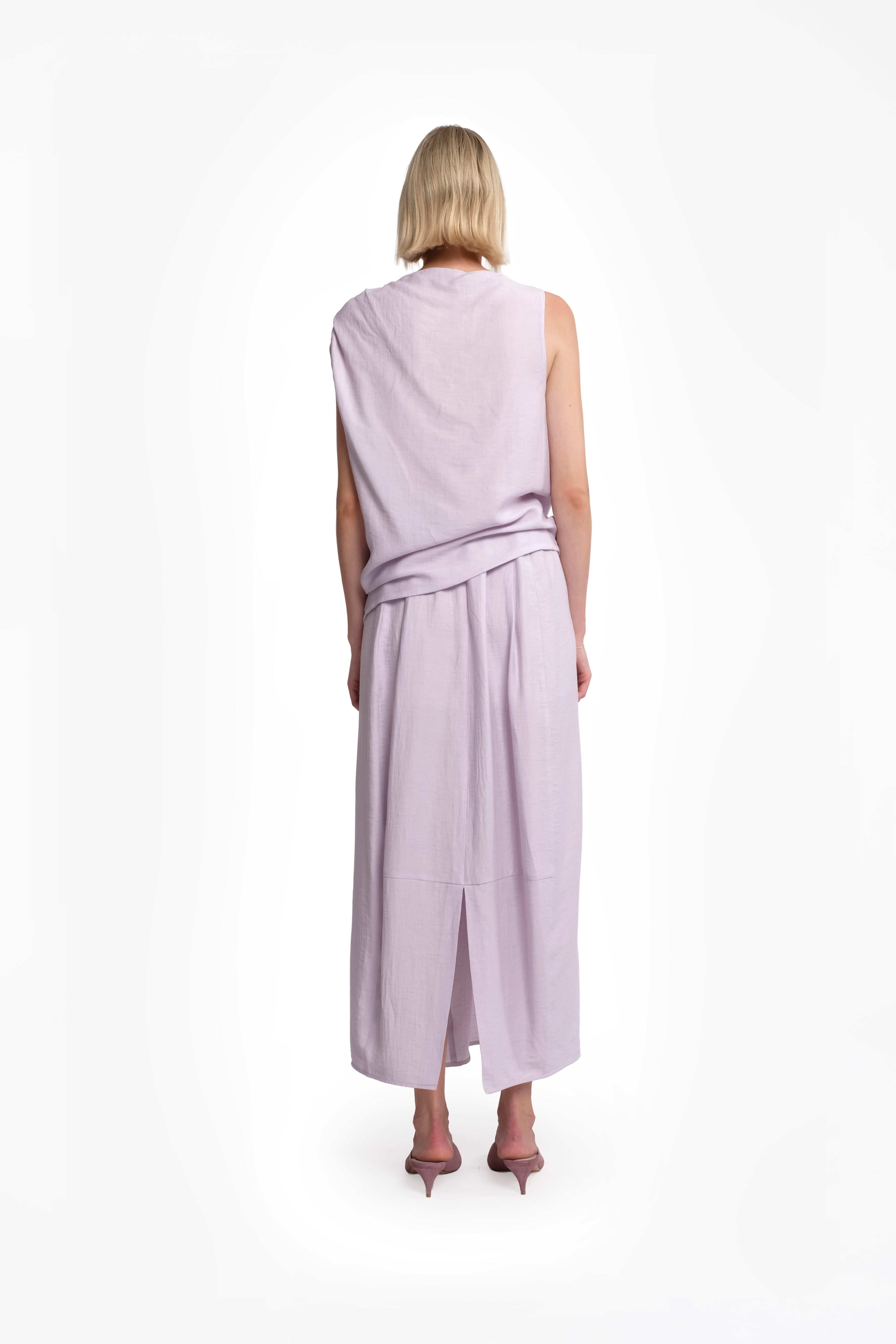 Sleeveless Lilac Linen-Viscose Top With Twisted One-Shoulder