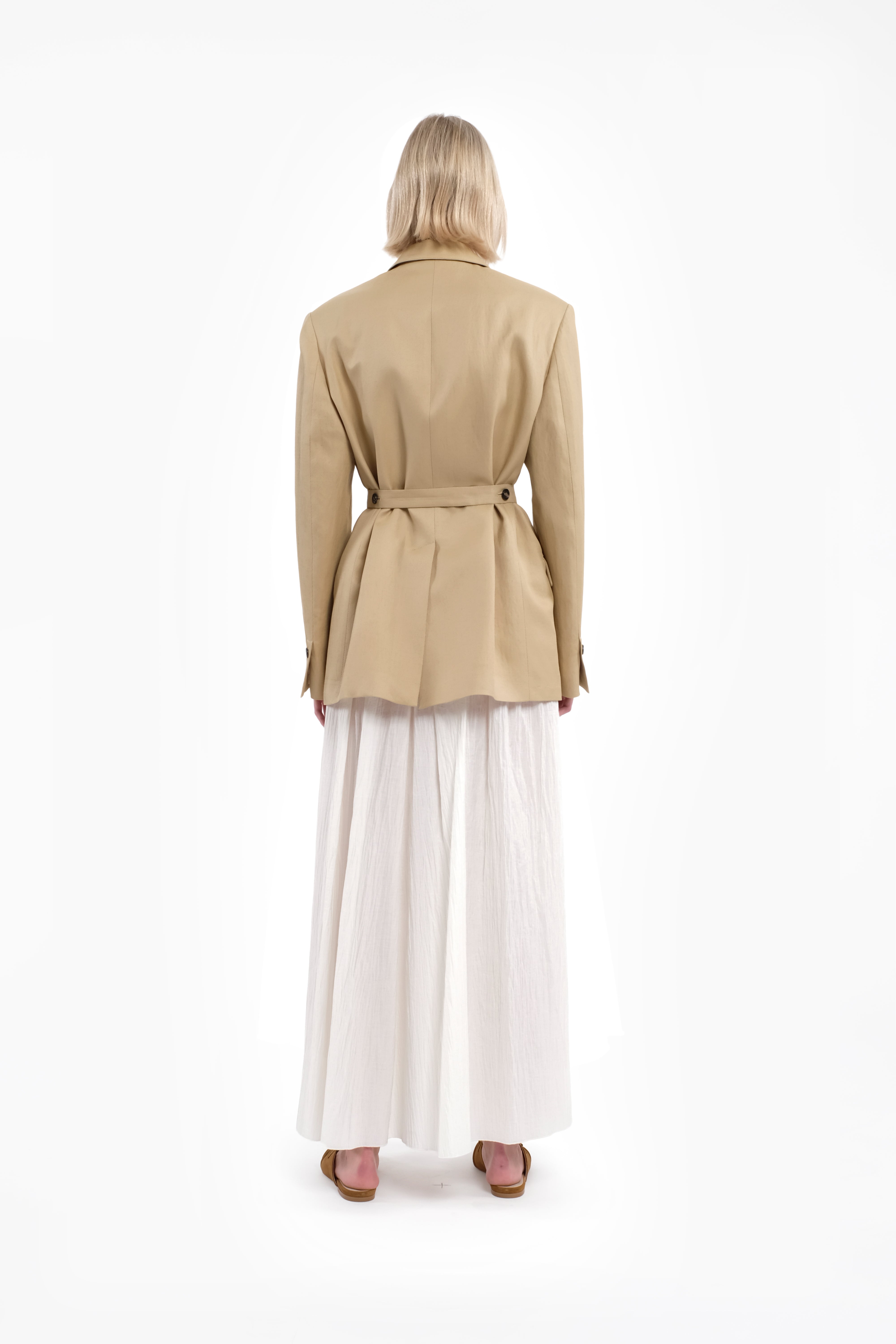 White Crinkled Cotton Maxi Skirt