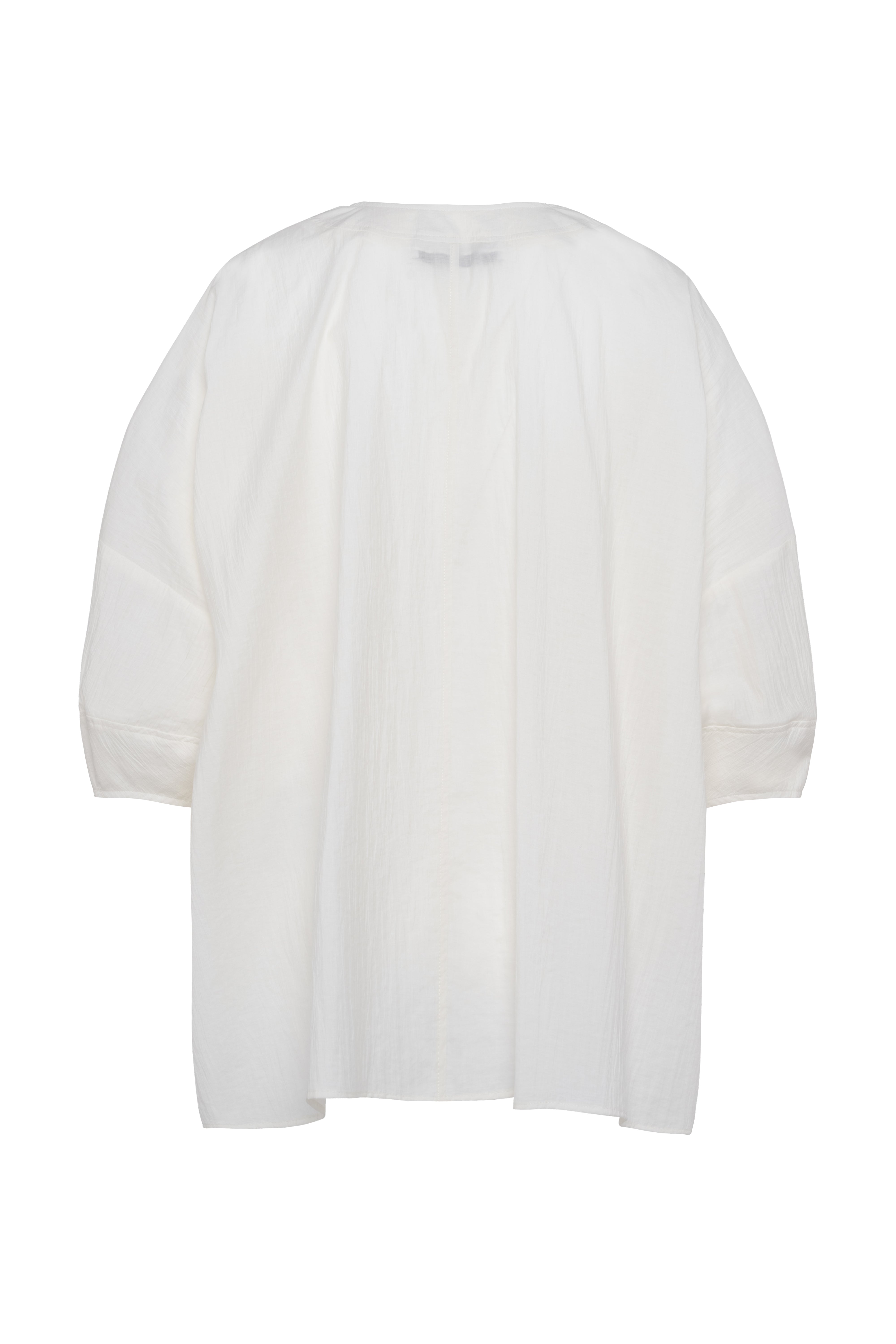 White Oversized Shirt With 3/4 Sleeves In Crinkled Cotton