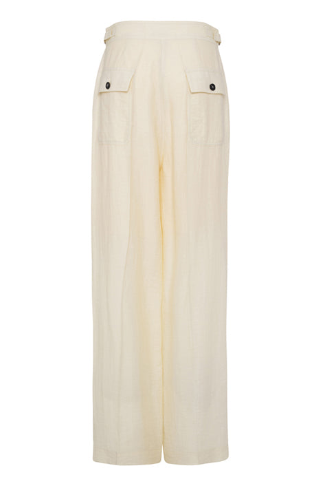 Wide-Leg Pastel Banana Yellow Trousers In Linen-Viscose