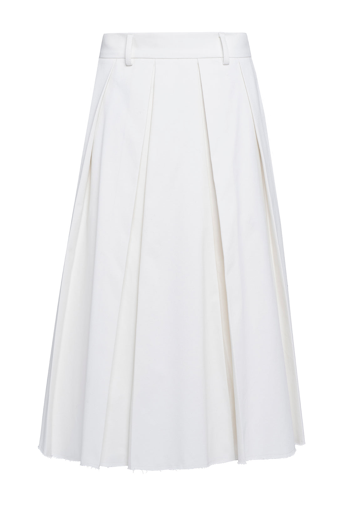 White Cotton Pleated Midi Skirt