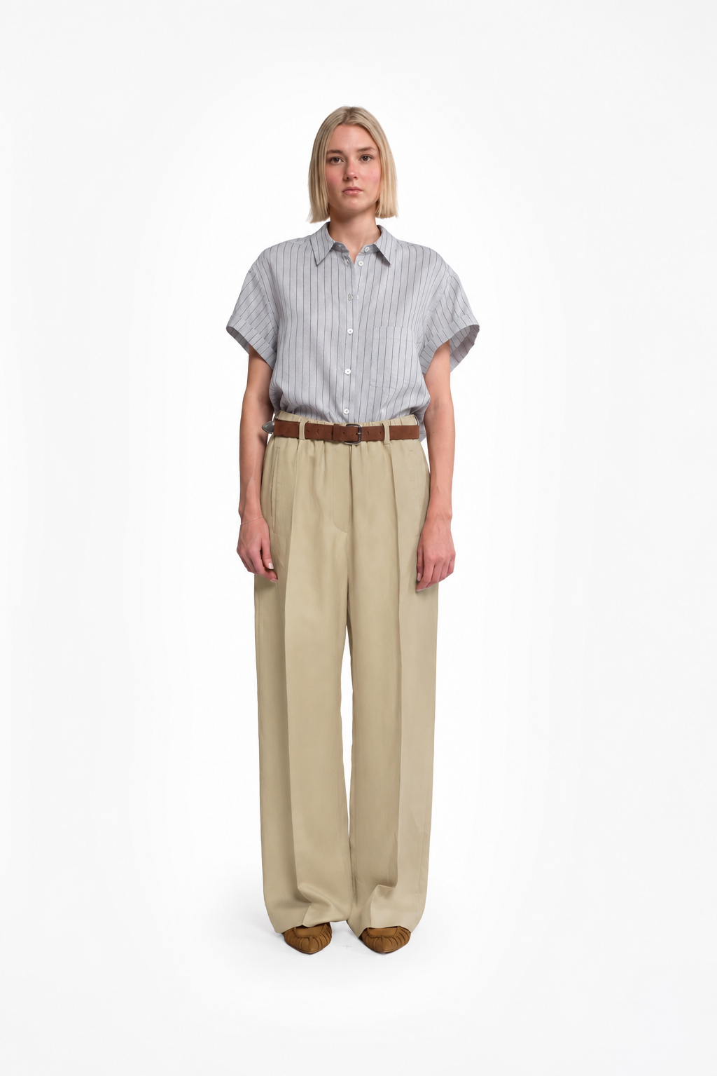 Pantaloni eleganti a gamba dritta colore beige in viscosa