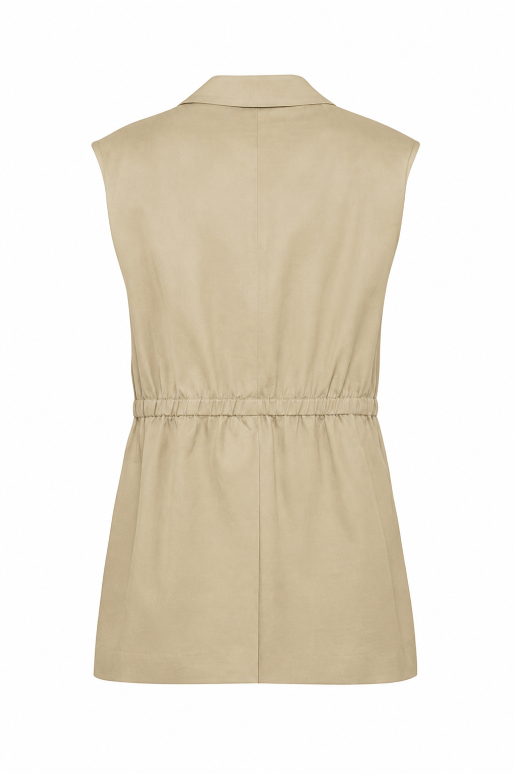 Gilet monopetto colore beige con bottoni e arricciatura in vita in viscosa