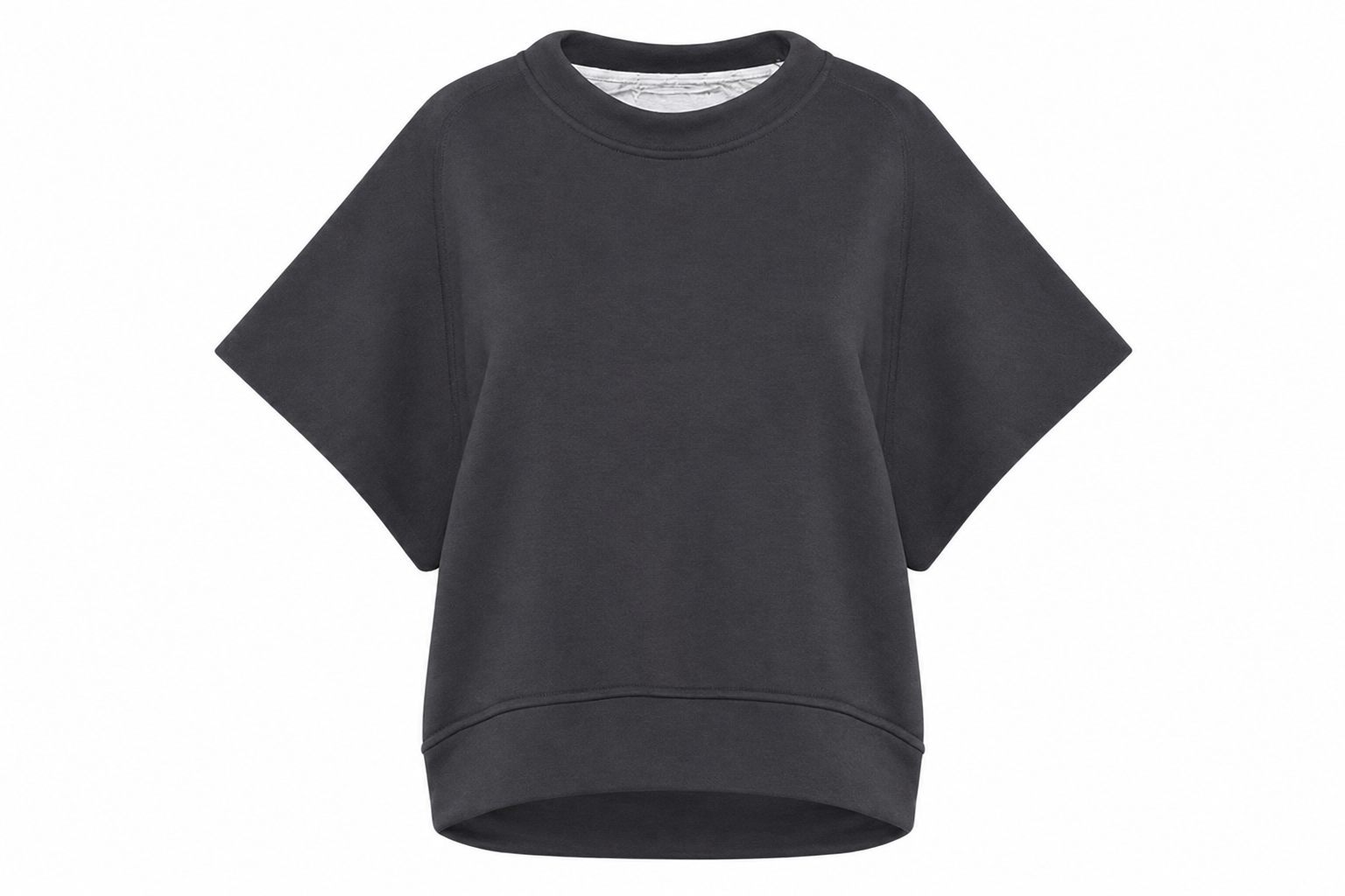 Maglia in felpa di cotone a maniche corte in grigio scuro con fodera interna bianca