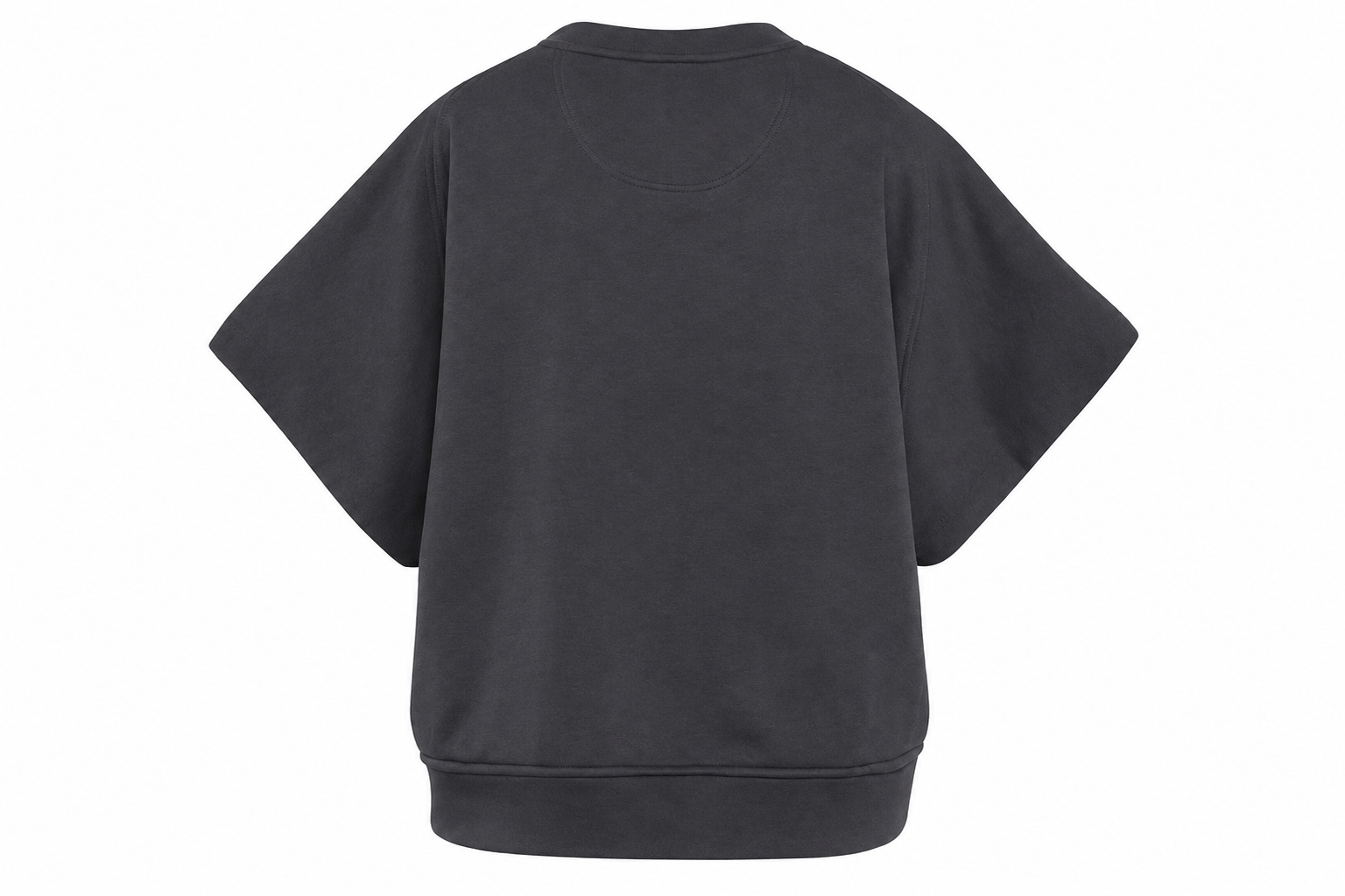 Maglia in felpa di cotone a maniche corte in grigio scuro con fodera interna bianca