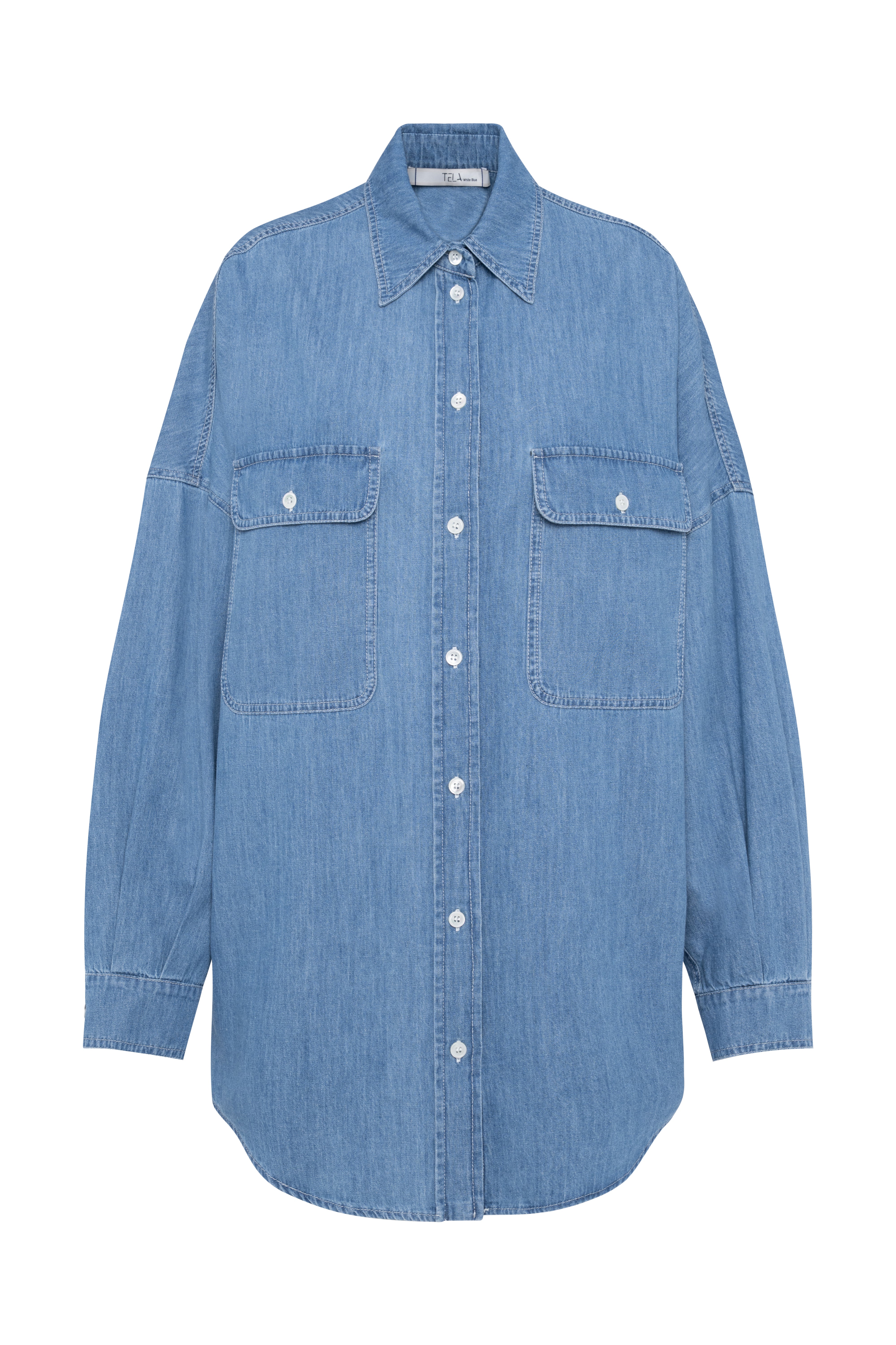 Long-Sleeve Light Denim Shirt With Buttons