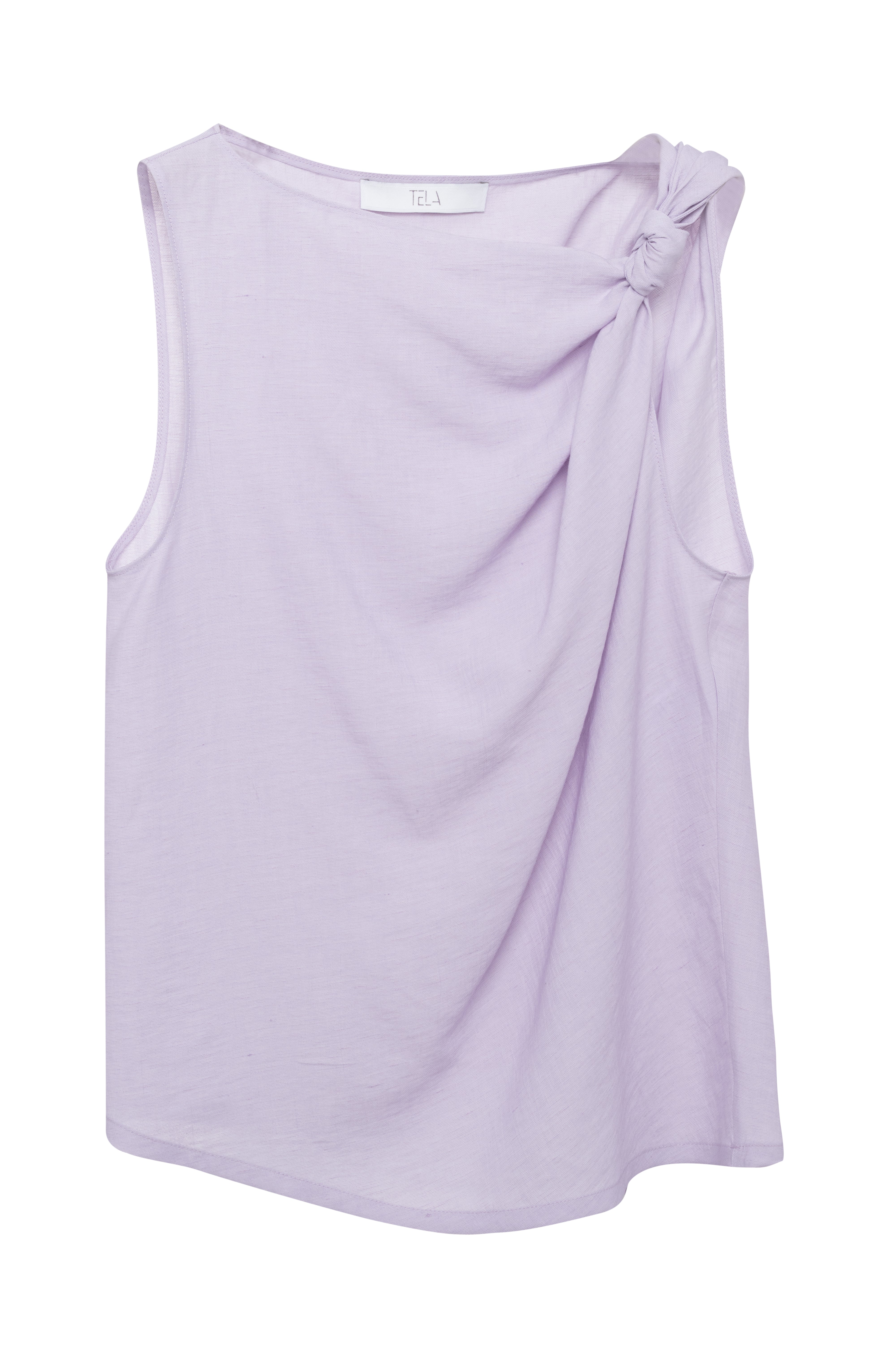 Sleeveless Lilac Linen-Viscose Top With Twisted One-Shoulder