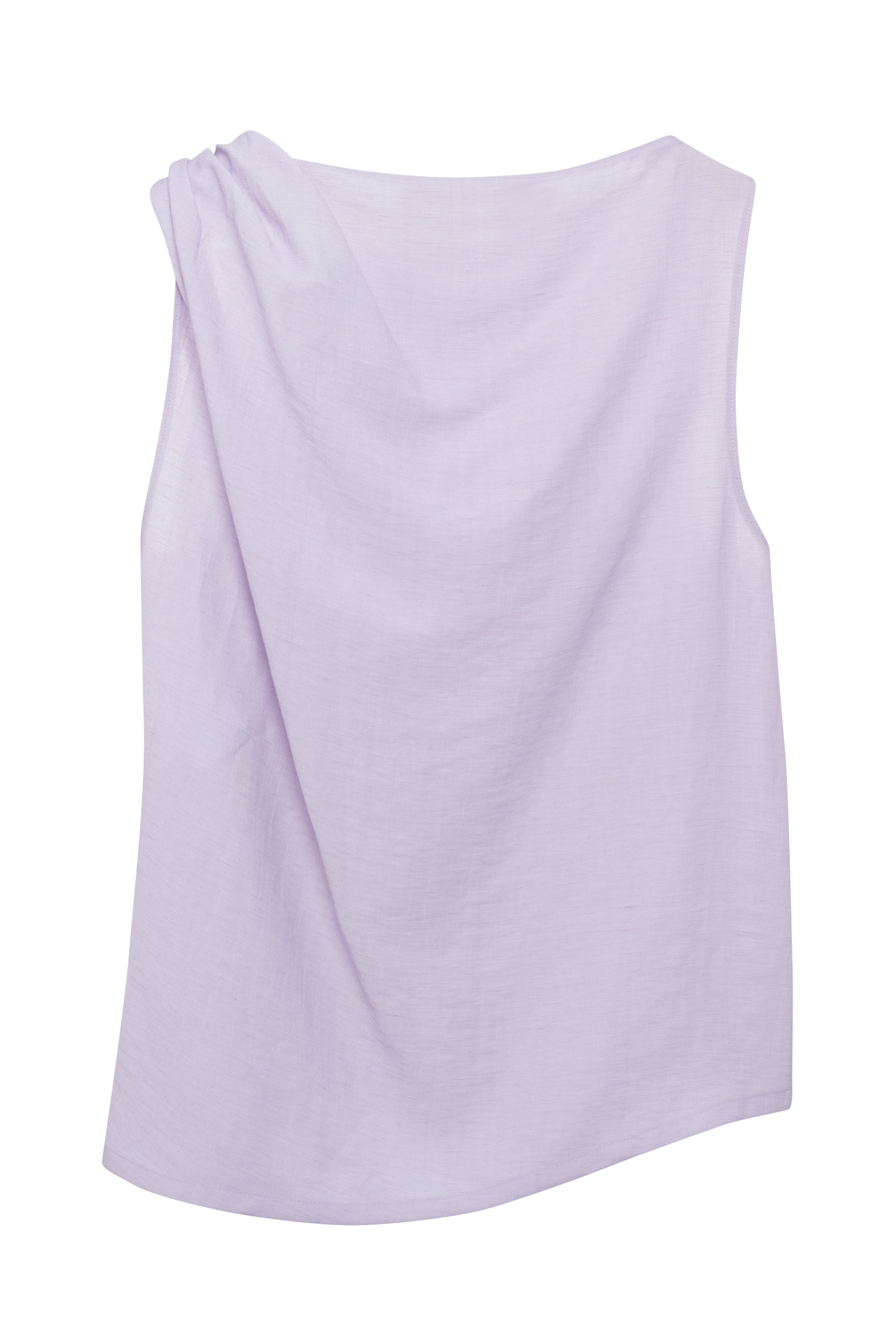 Sleeveless Lilac Linen-Viscose Top With Twisted One-Shoulder