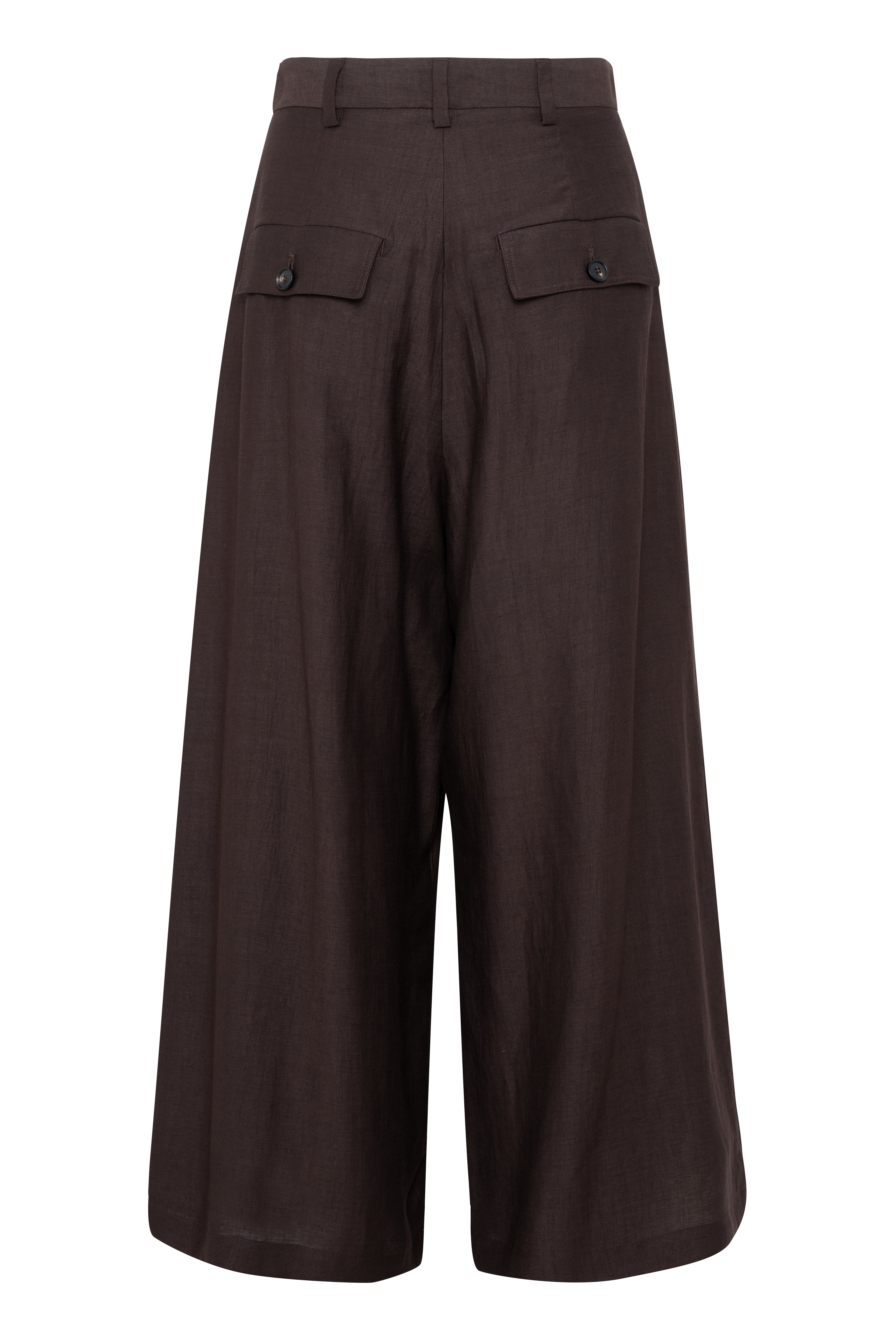 Wide Culotte Pants In Chocolate Brown Linen-Viscose