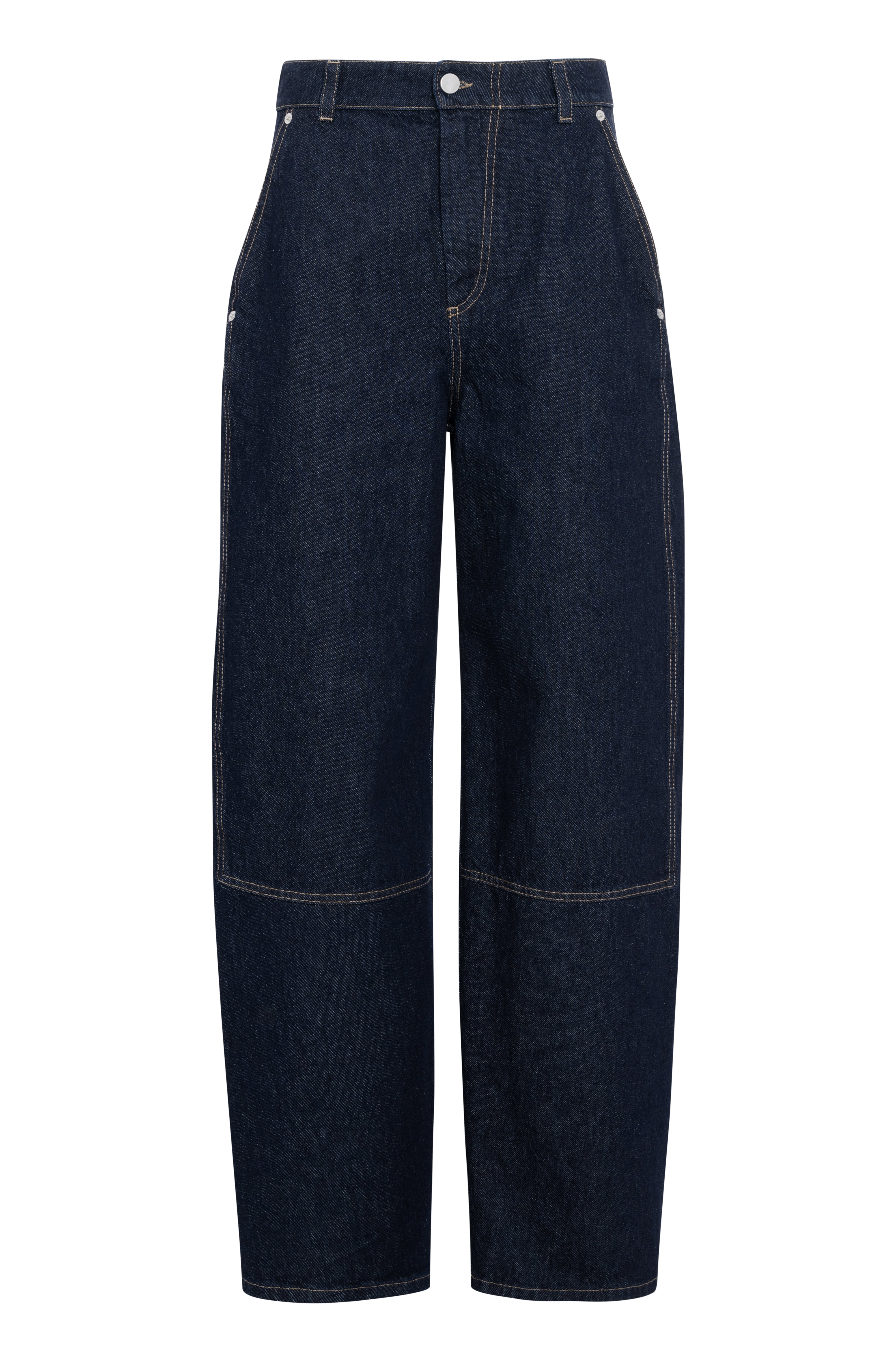 Dark Blue Barrel Wide-Leg Jeans With Contrast Stitching