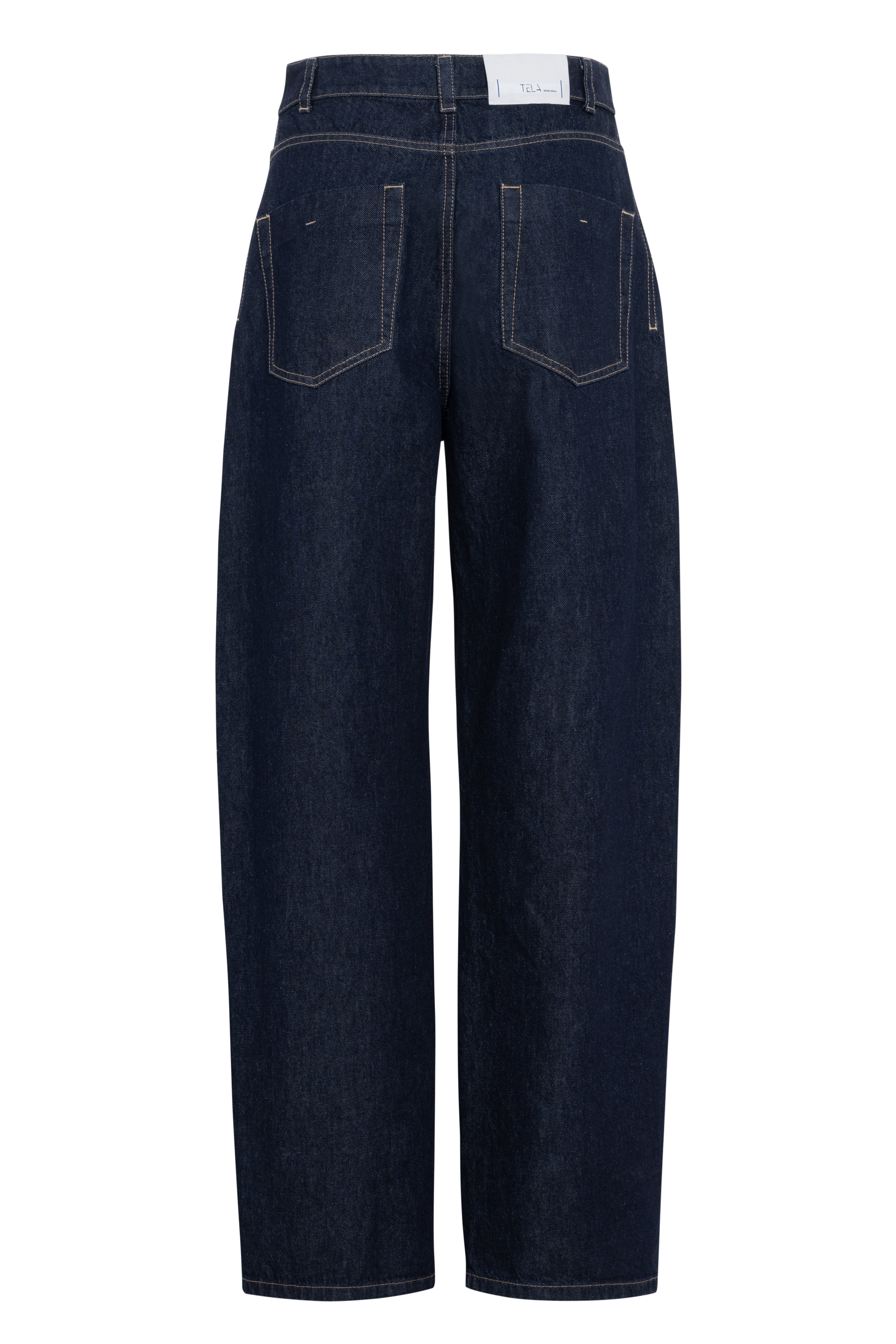 Dark Blue Barrel Wide-Leg Jeans With Contrast Stitching