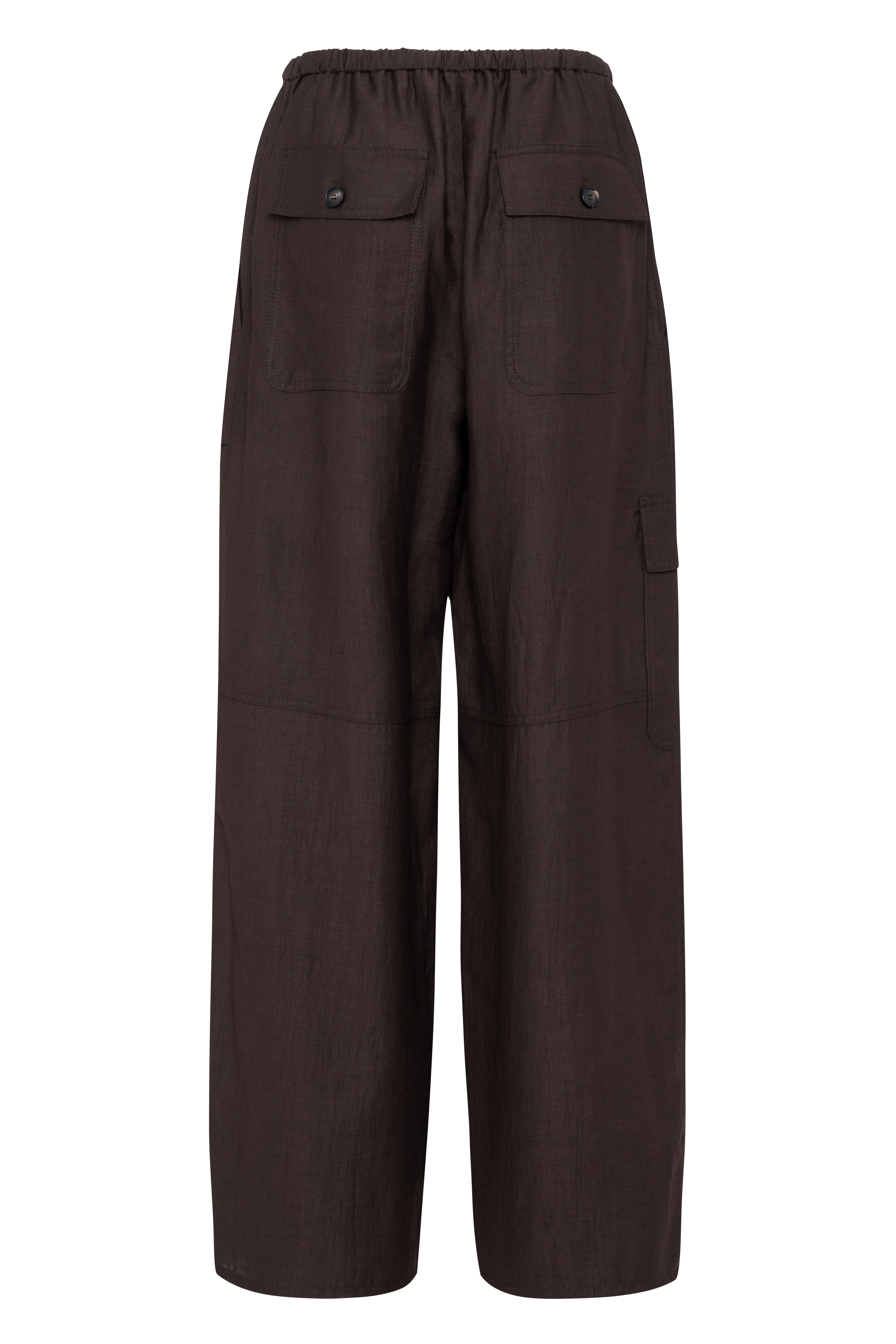 Wide Cargo Pants With Pockets In Chocolate Brown Linen-Viscose