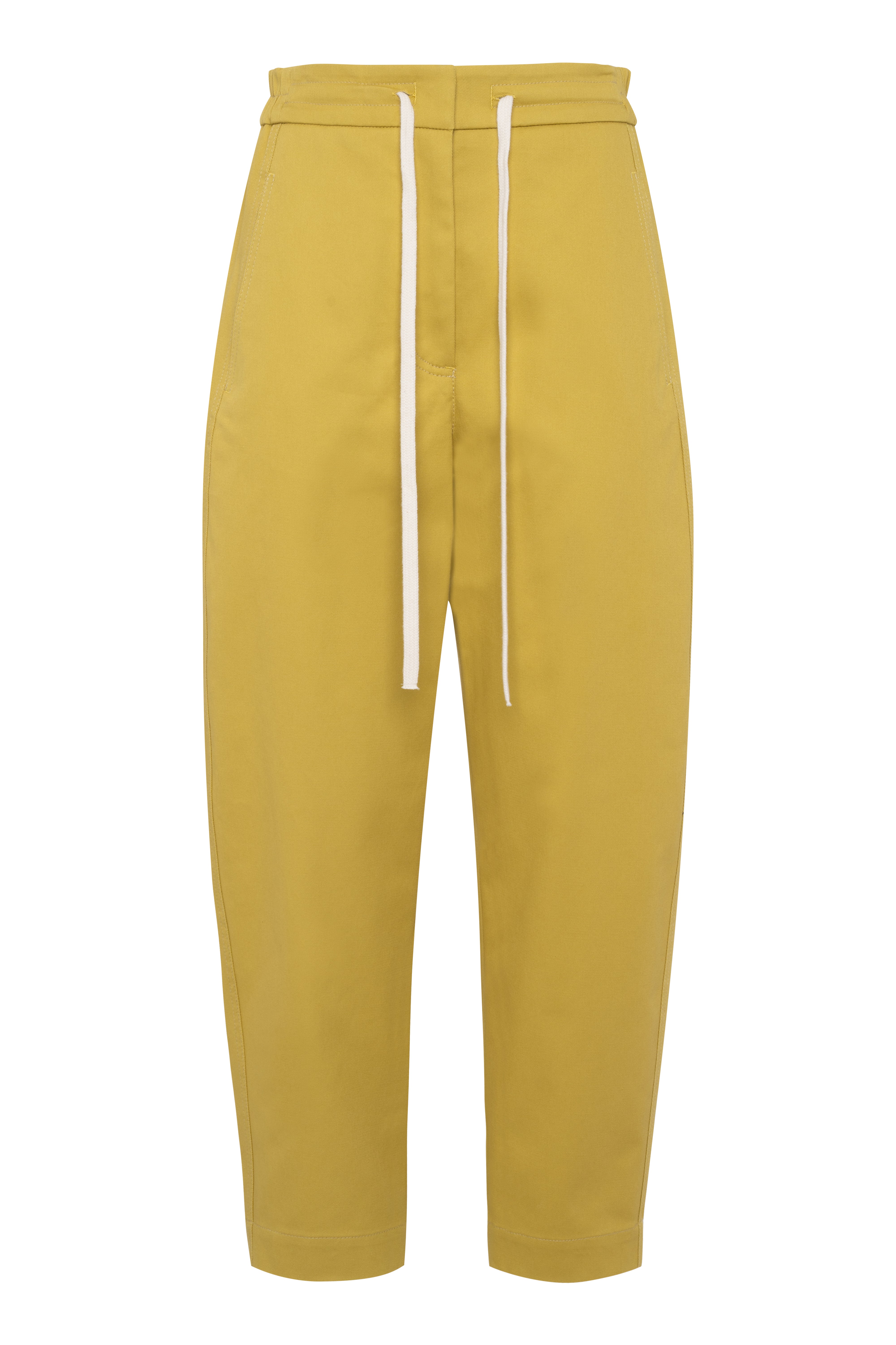 Straight-Leg Cotton Gabardine Trousers With Contrast Waist Tie In Mustard Yellow Color