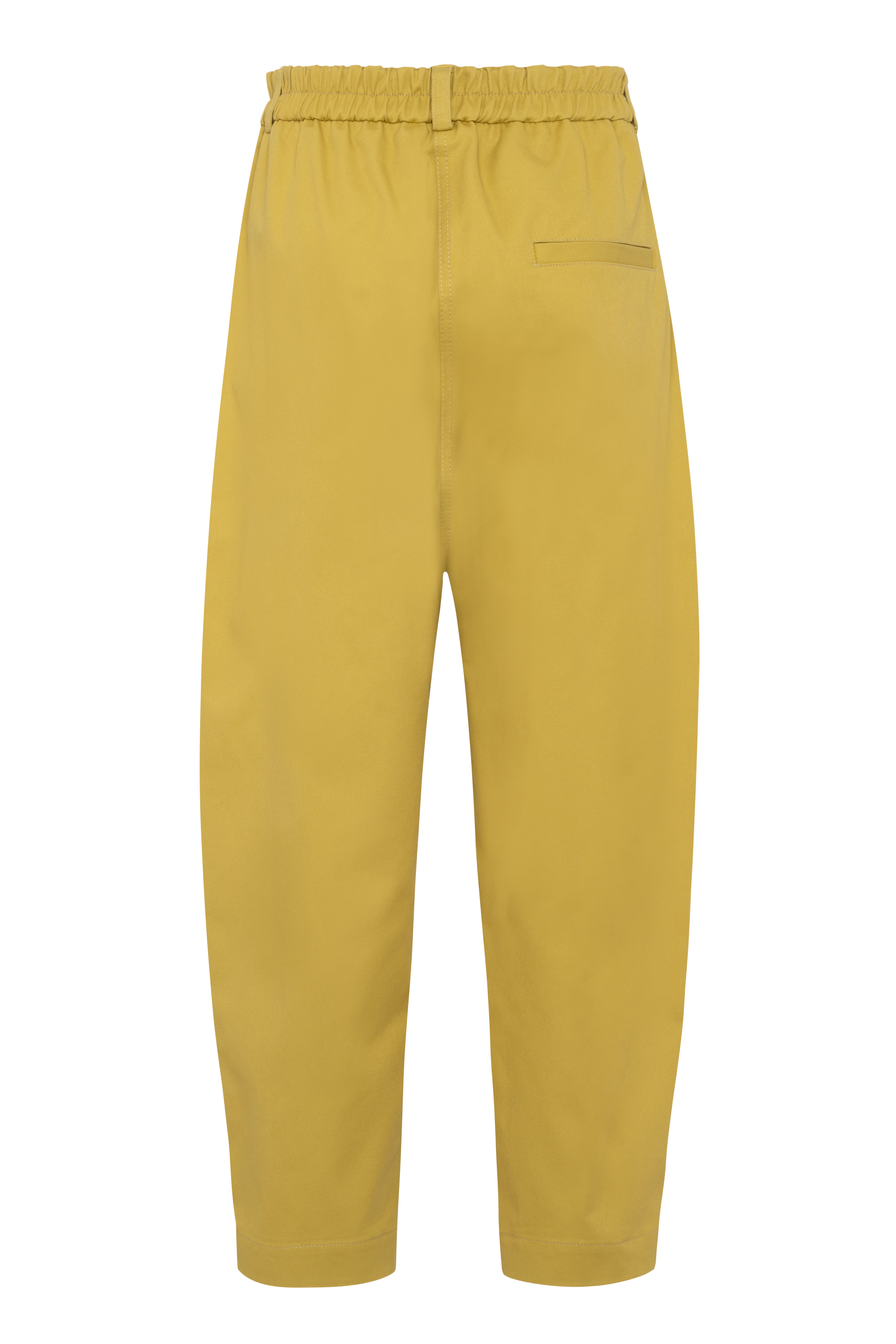 Straight-Leg Cotton Gabardine Trousers With Contrast Waist Tie In Mustard Yellow Color