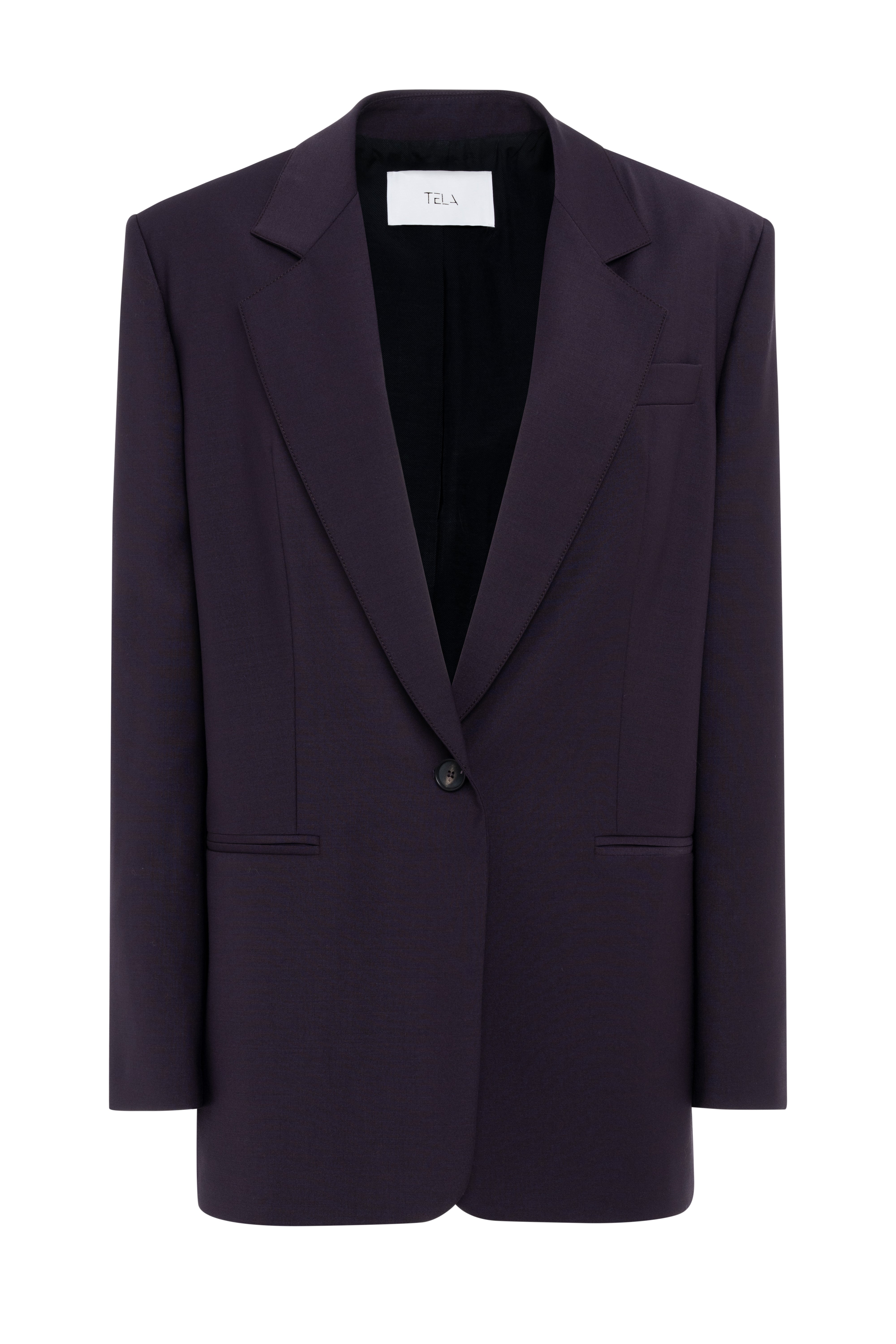 Blazer sartoriale monopetto viola scuro in lana tecnica