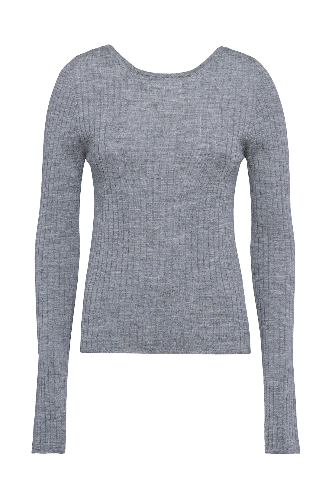 Grey Ribbed Long-Sleeve Merino Wool Top